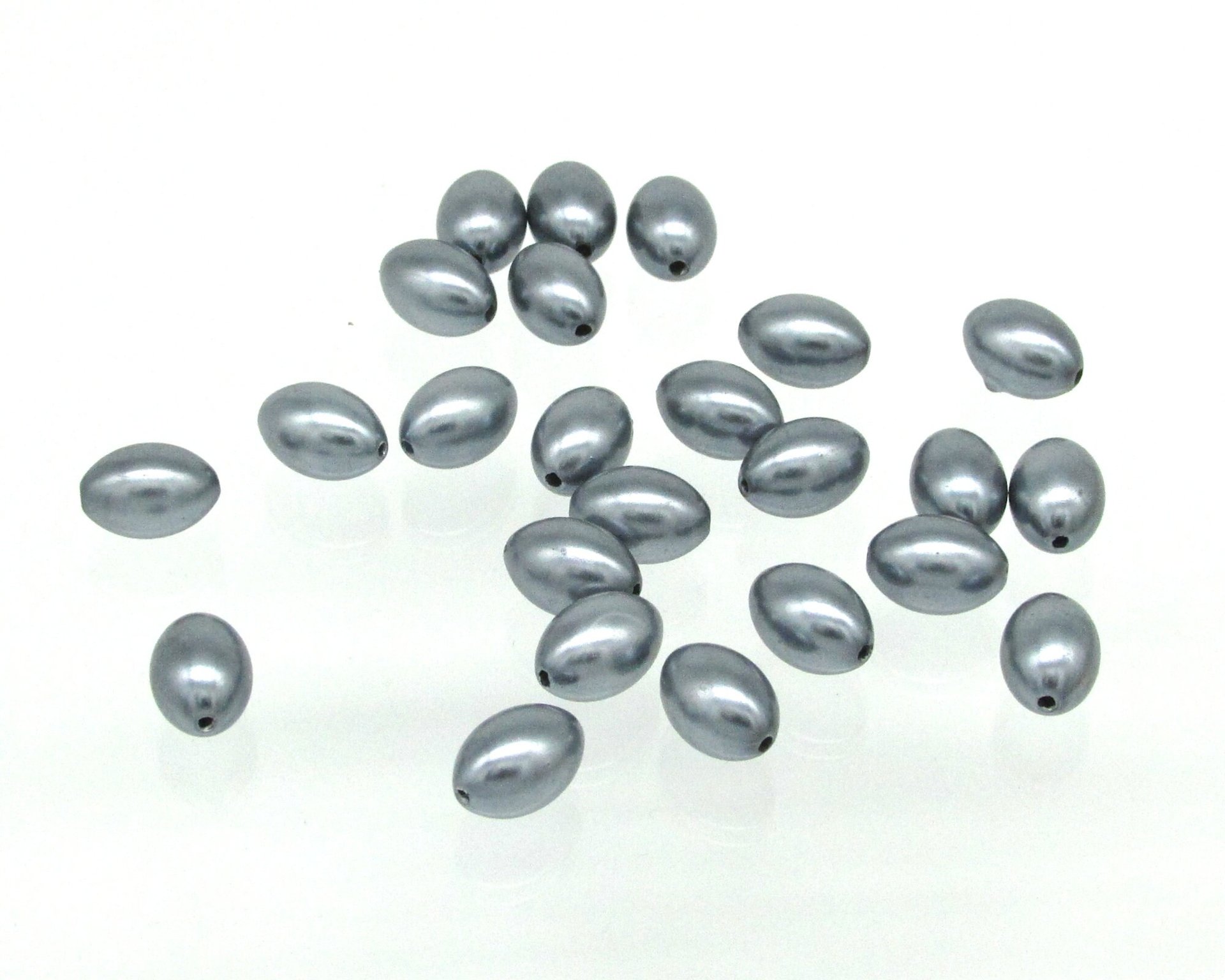 11.5x8mm Oval Pearlized Beads,  Vintage Dark Gray Tapered Barrels