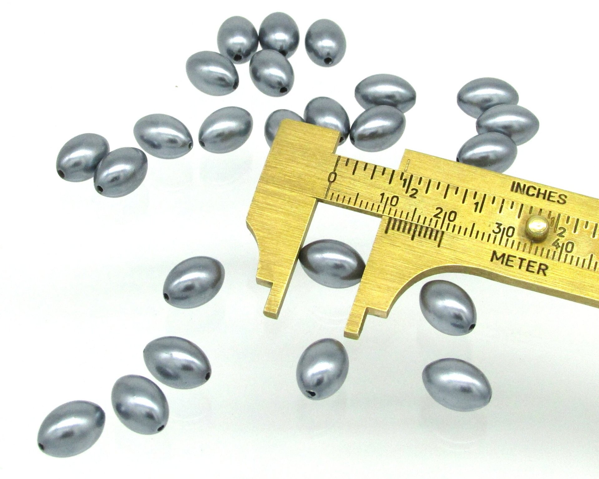 11.5x8mm Oval Pearlized Beads,  Vintage Dark Gray Tapered Barrels