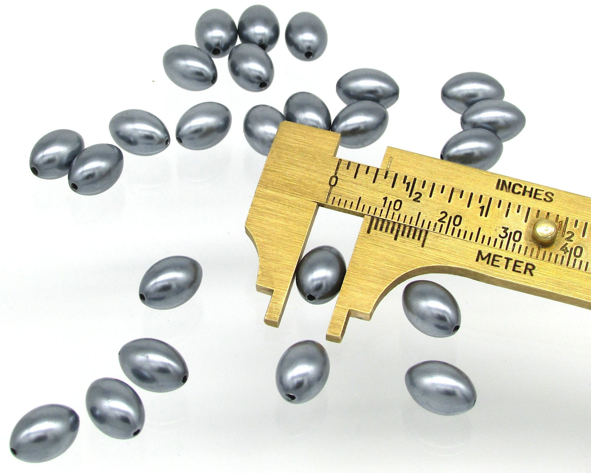 11.5x8mm Oval Pearlized Beads,  Vintage Dark Gray Tapered Barrels