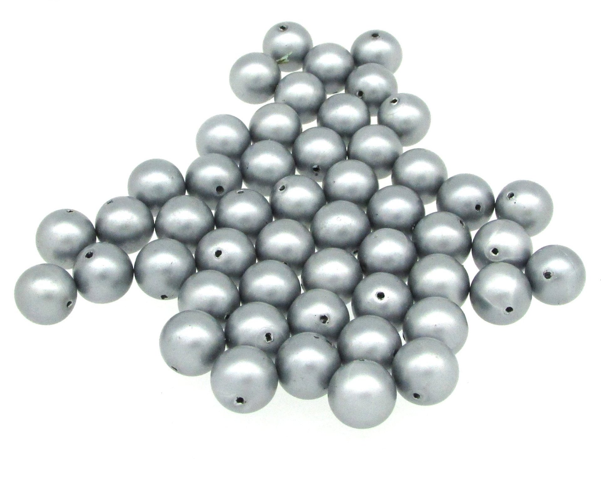 Vintage Plastic Pearls 12mm 14mm Round Gray Beads