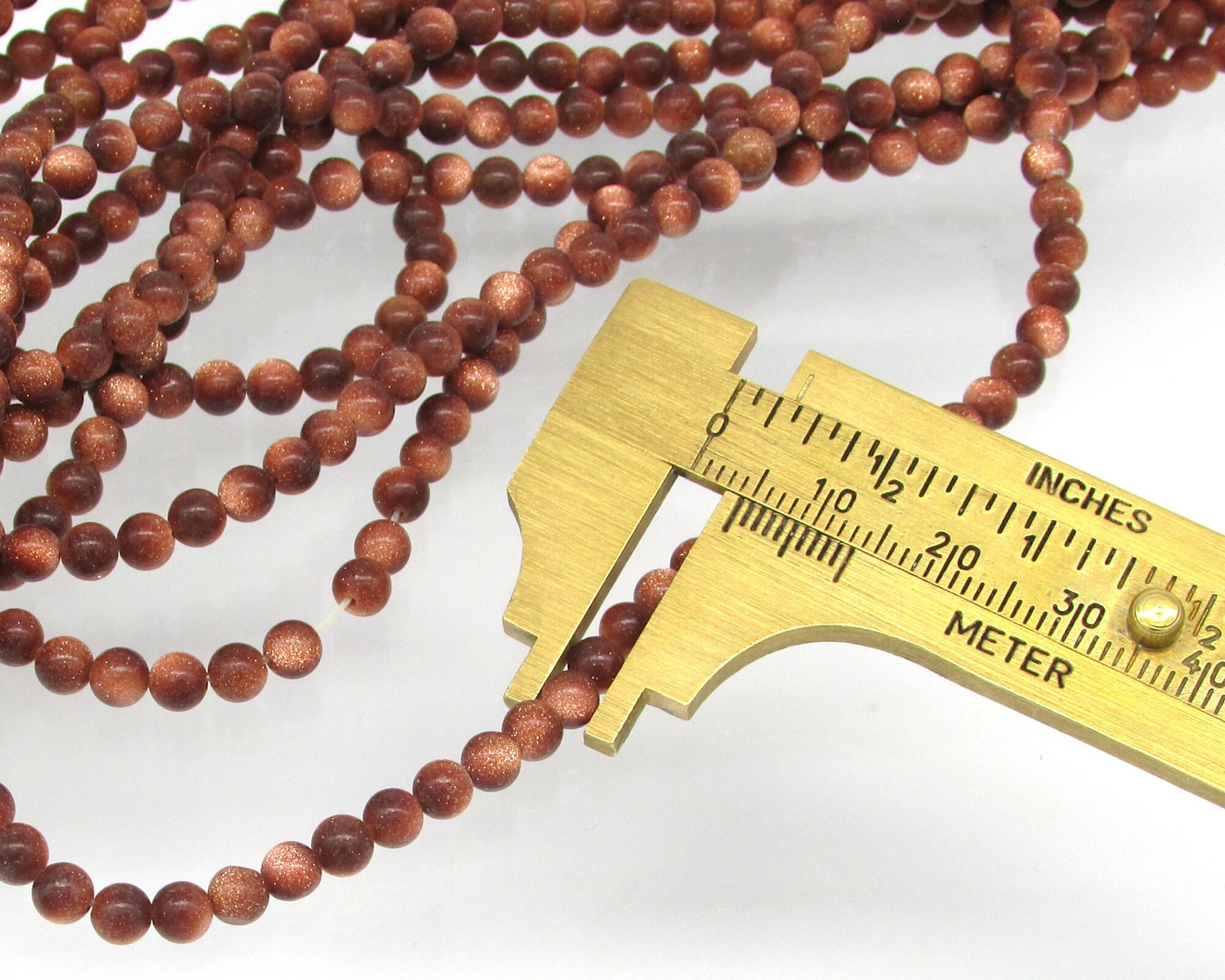 Goldstone Beads, 16" Strand 4mm 6mm Round Sparkly Metallic Copper Glass Spacers