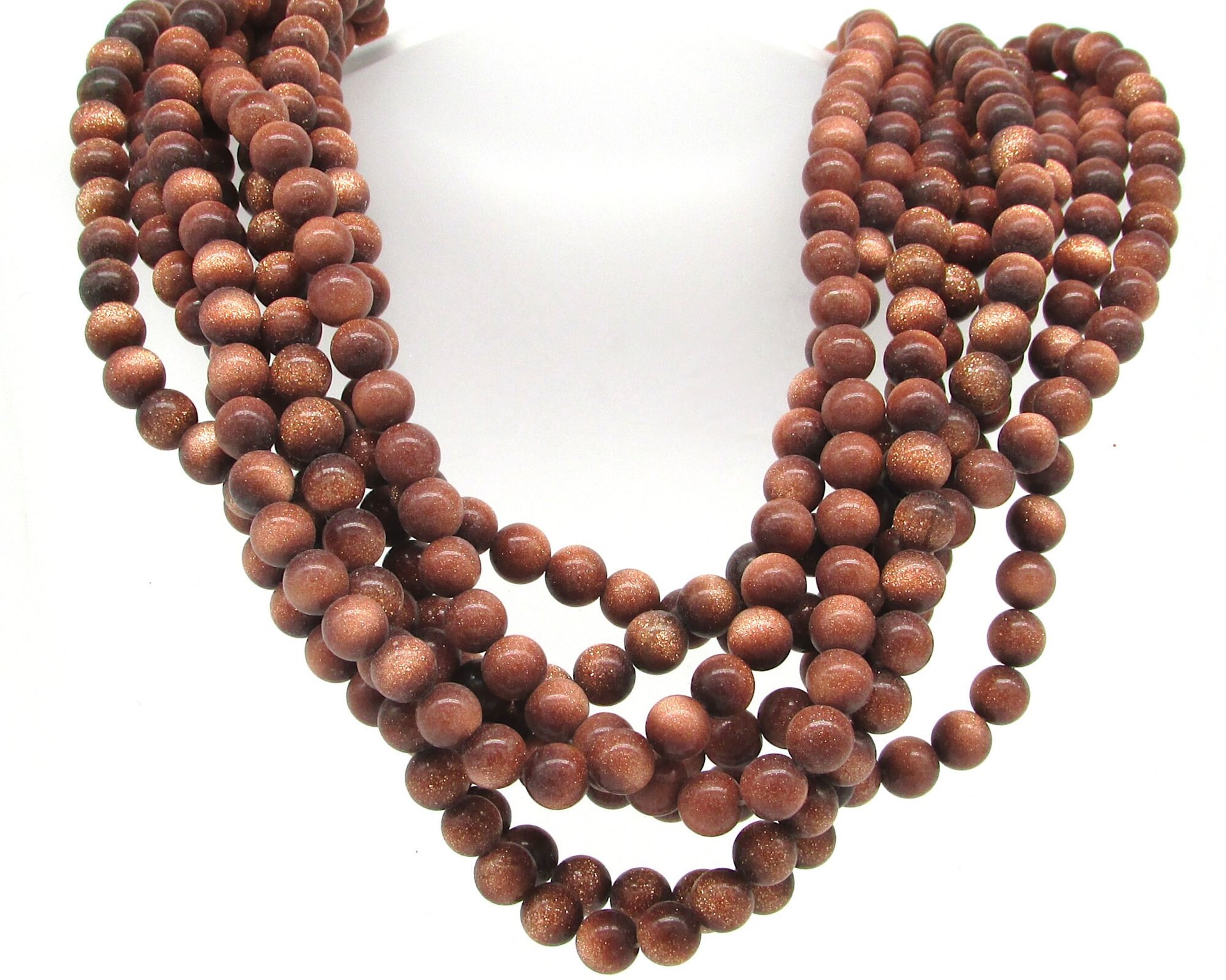 Goldstone Beads, 16" Strand 4mm 6mm Round Sparkly Metallic Copper Glass Spacers