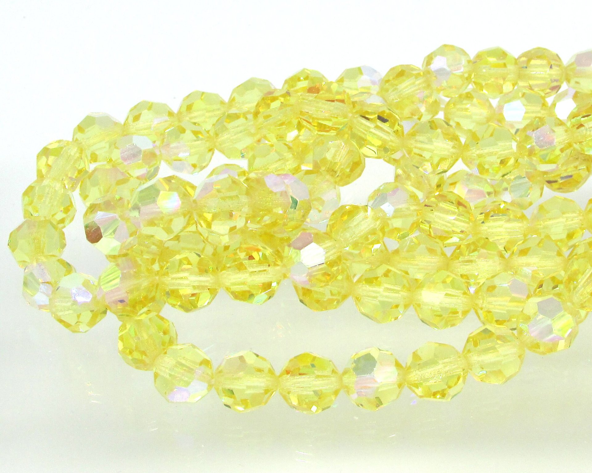 10mm Faceted Round Beads, Vintage Jonquil AB Czech Machine Cut Crystal (12)