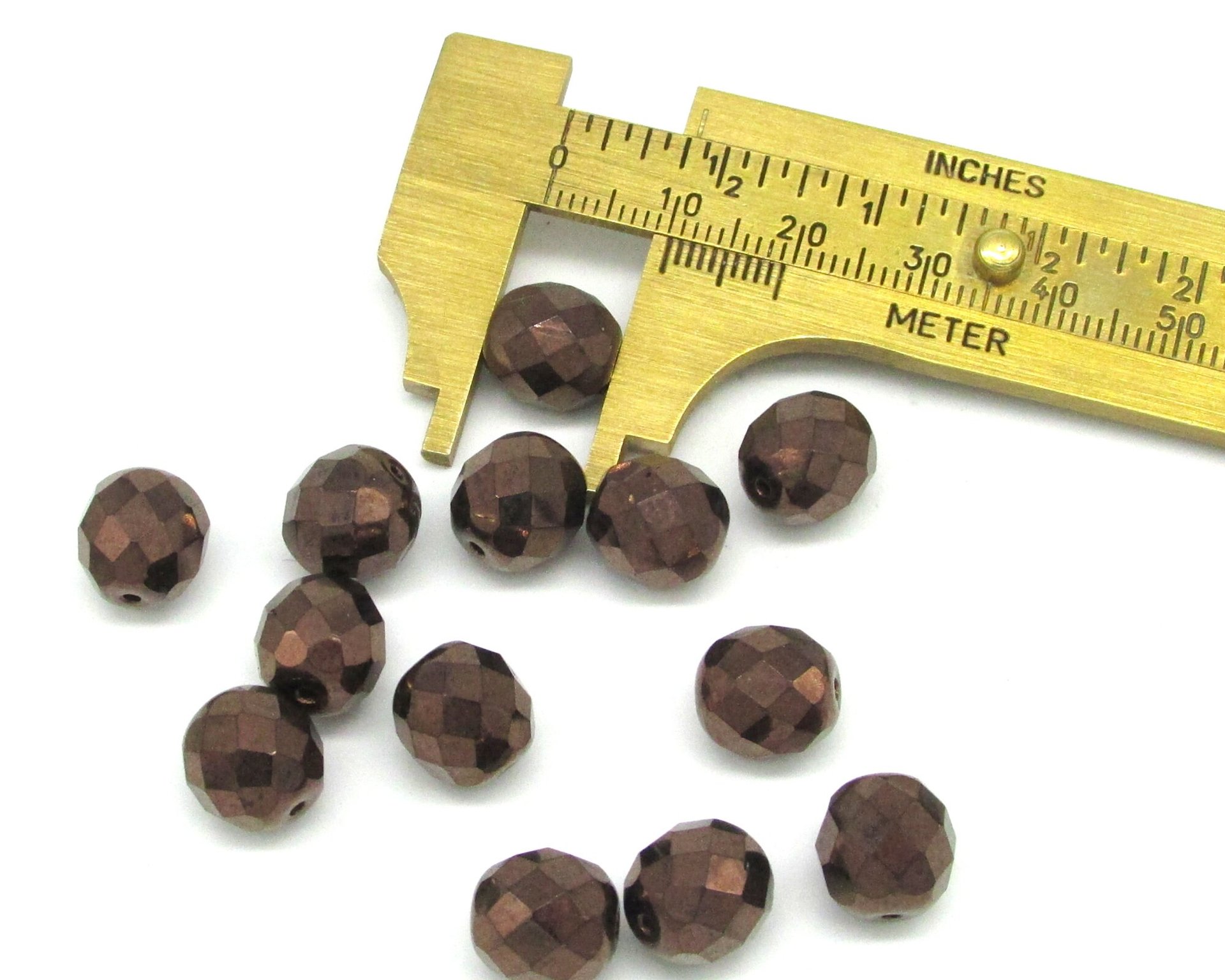 10mm Round Faceted Czech Glass Beads, Dark Bronze