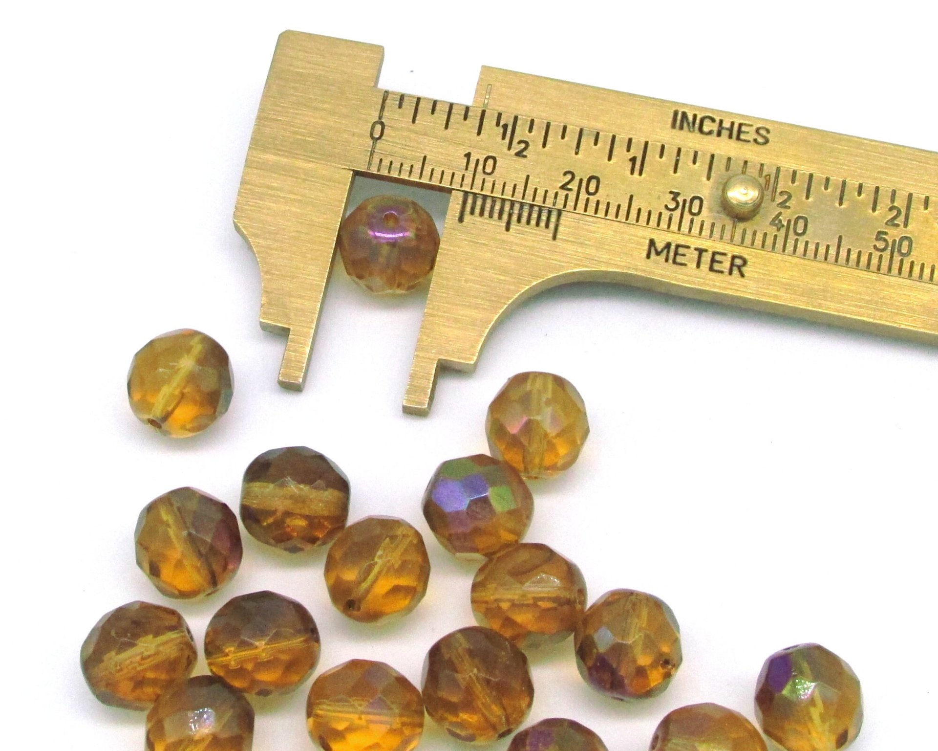 10mm Round Faceted Topaz Czech Glass Beads