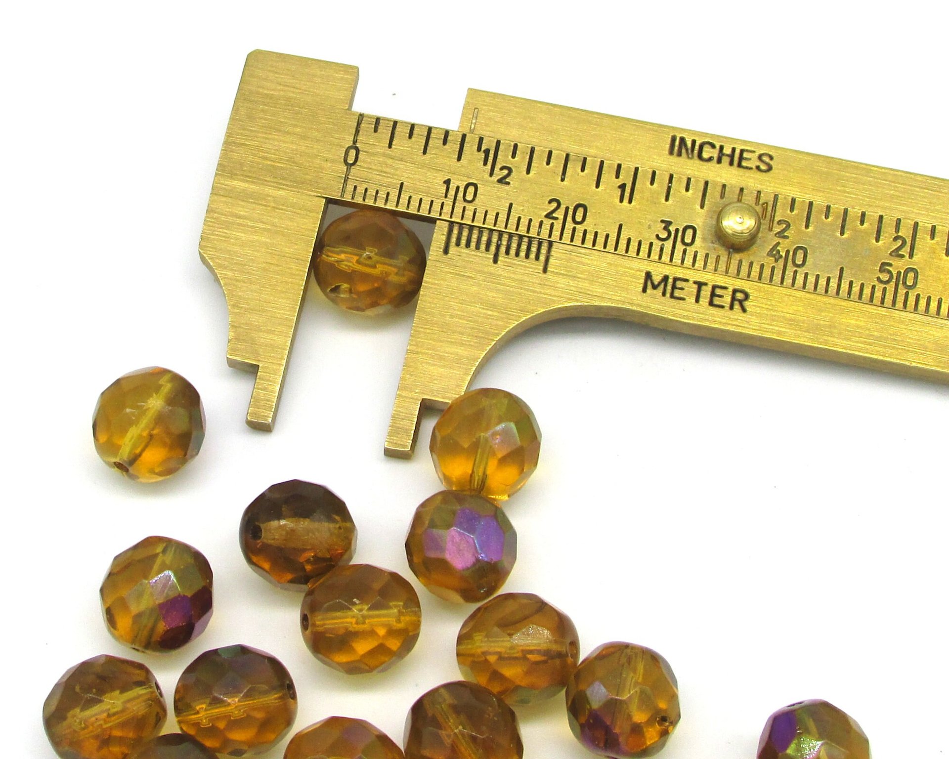 10mm Round Faceted Topaz Czech Glass Beads