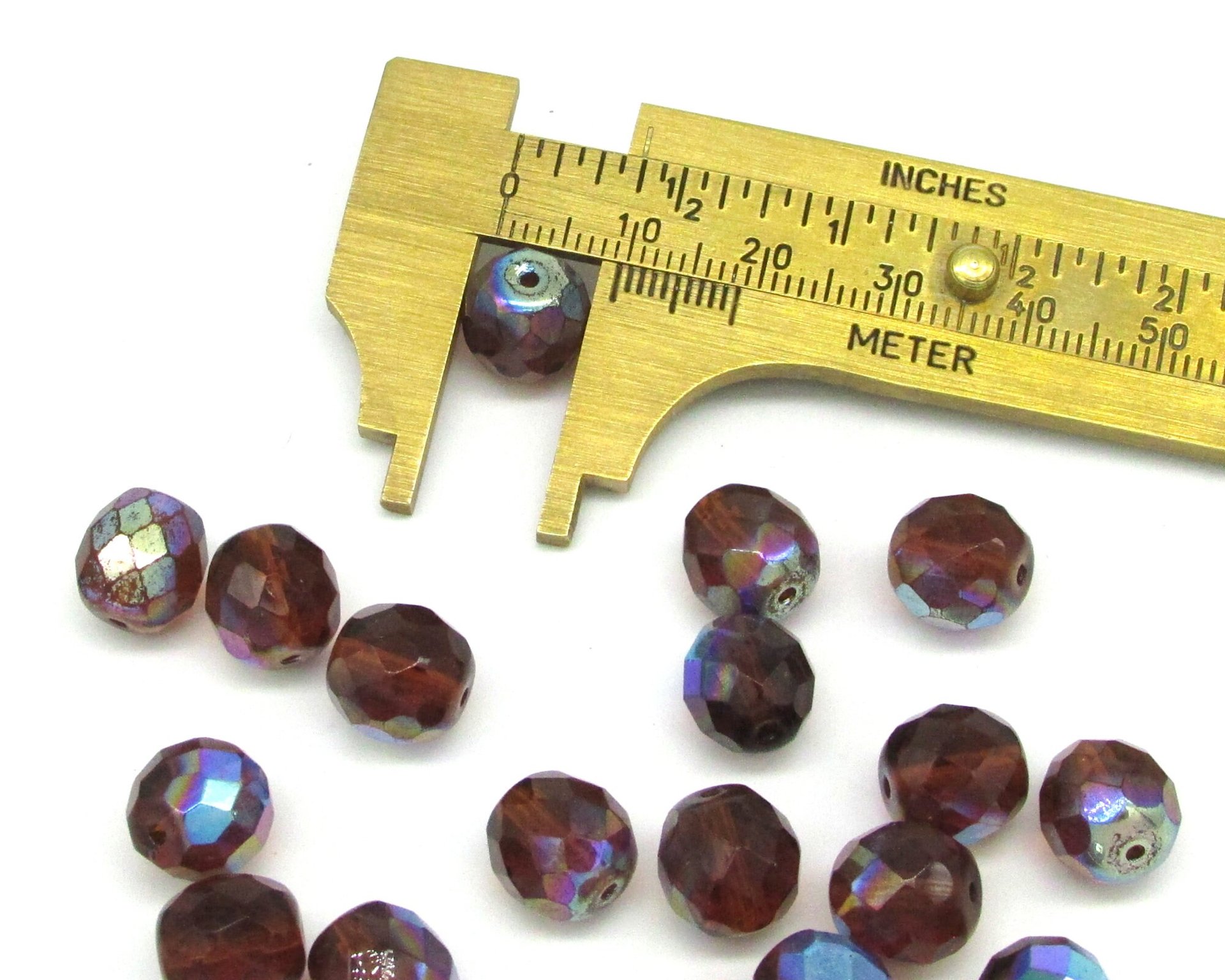 10mm Round Faceted Topaz Czech Glass Beads
