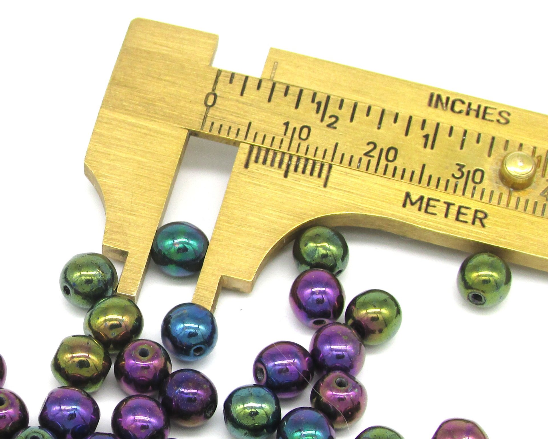 6mm Round Beads, Metallic Purple Iris Druk Czech Pressed Glass Druk Spacers (50)