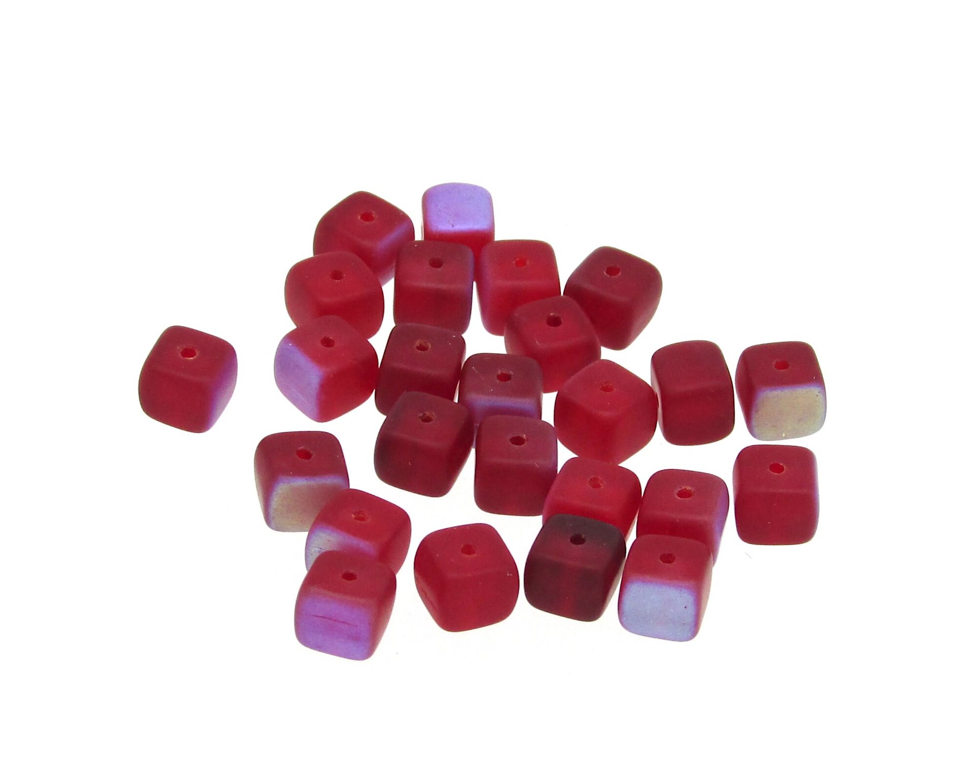 Matte Ruby Red AB 6mm Cube Beads