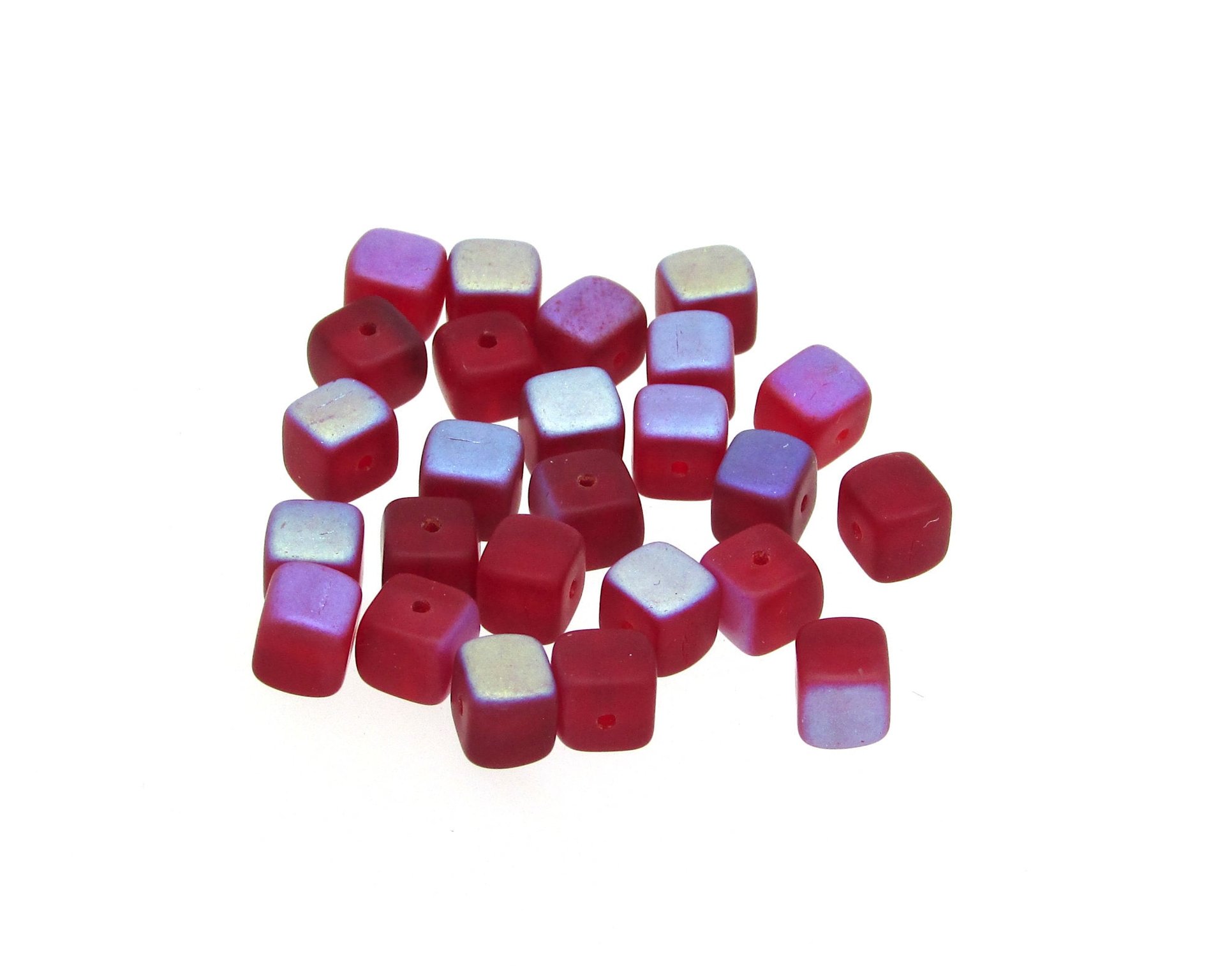 Matte Ruby Red AB 6mm Cube Beads
