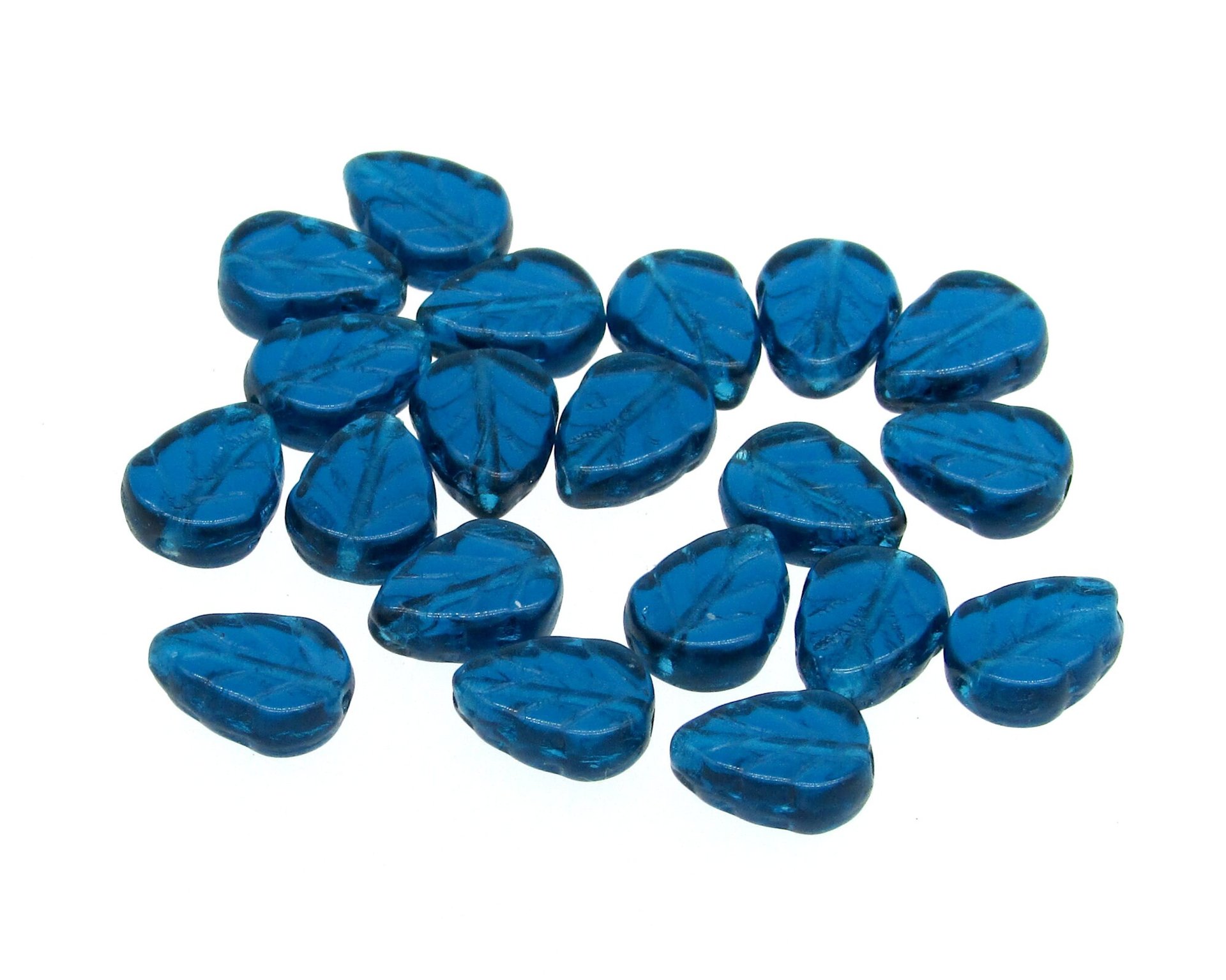 Flat Leaf Beads, Czech Pressed Glass 10x8mm Veined Birch