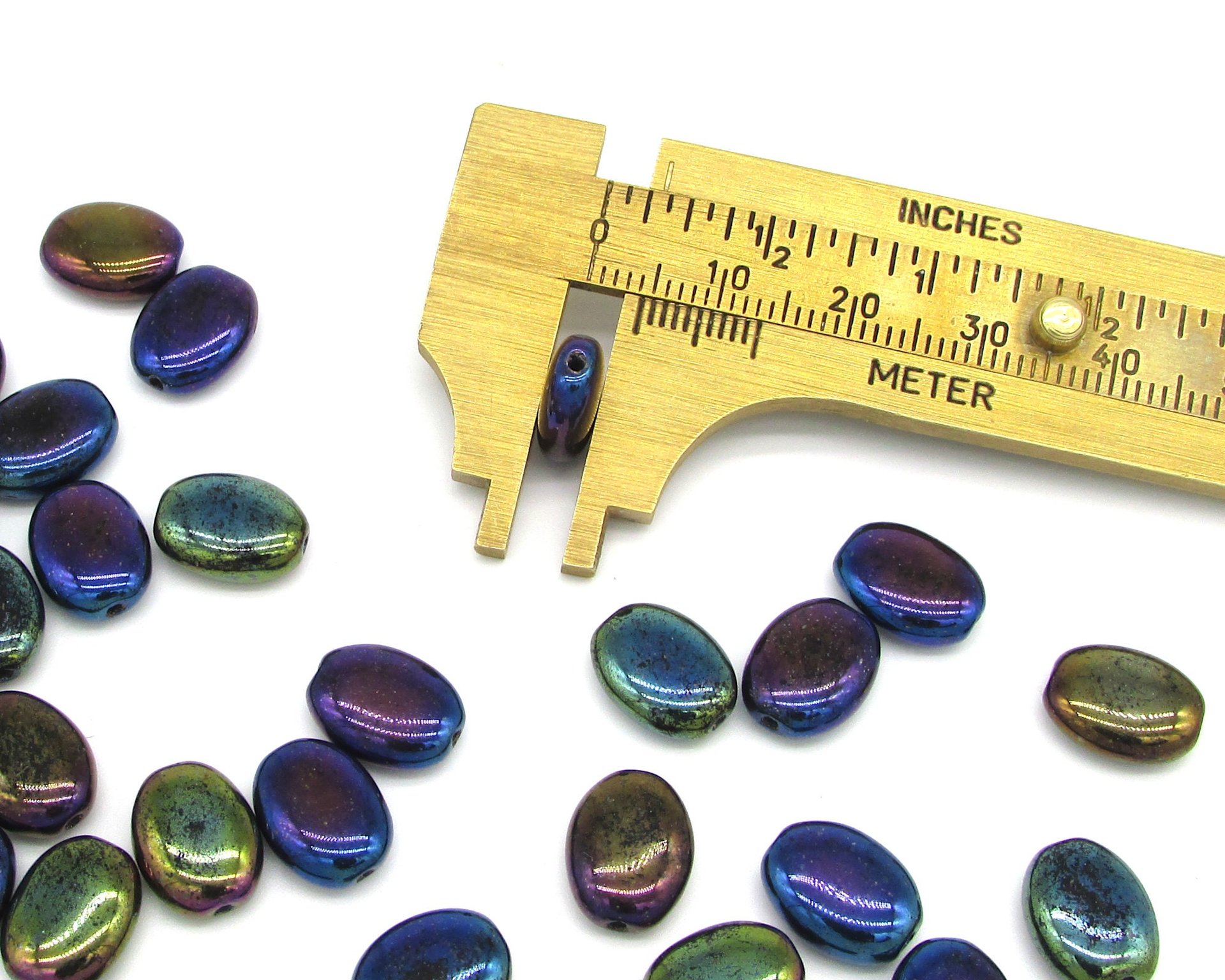 12x9mm Flat Oval Czech Glass Beads, Iridescent Black