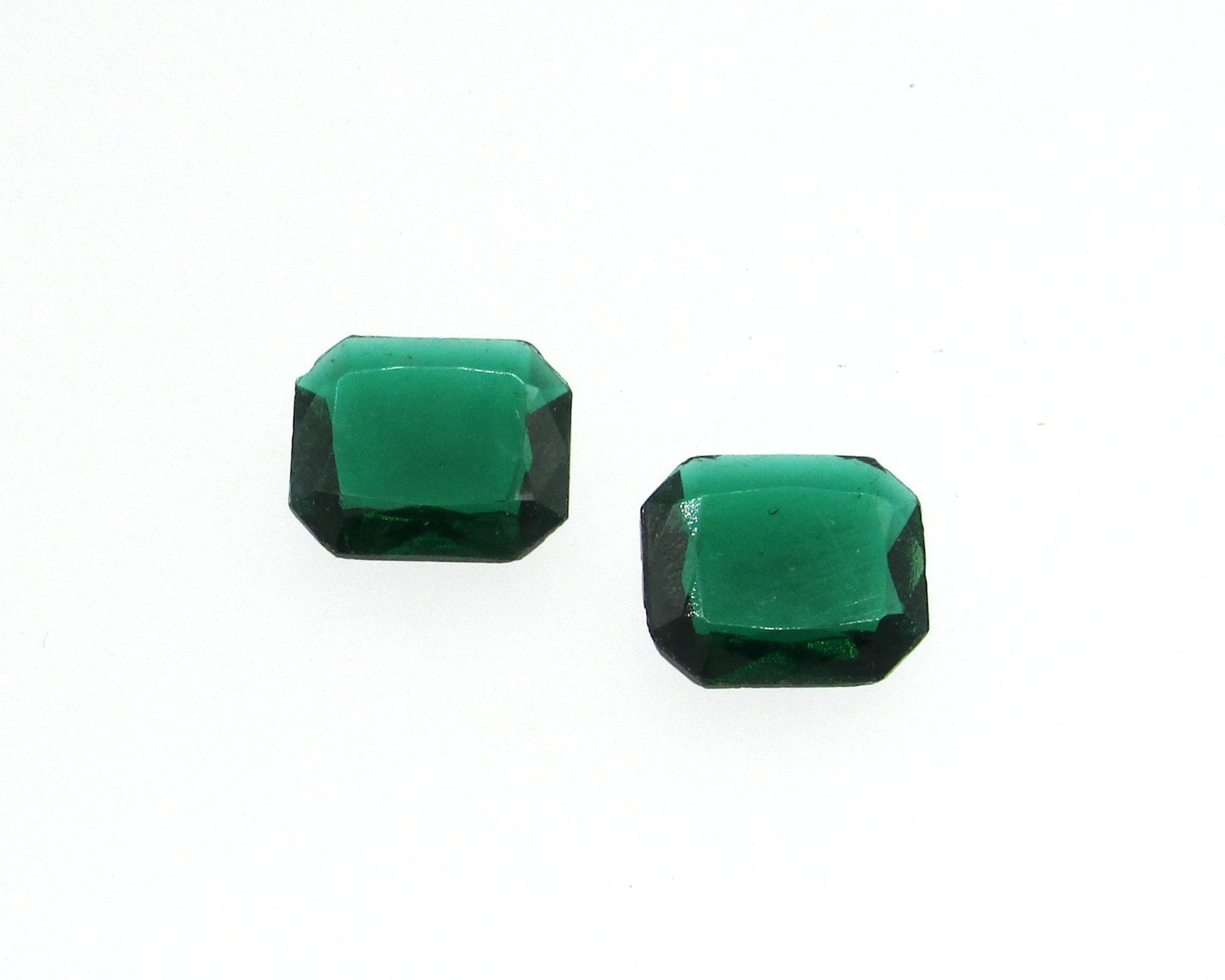 Vintage 14x12mm Octagon Baguette Rhinestones, Unfoiled Green Glass Point Back Gems