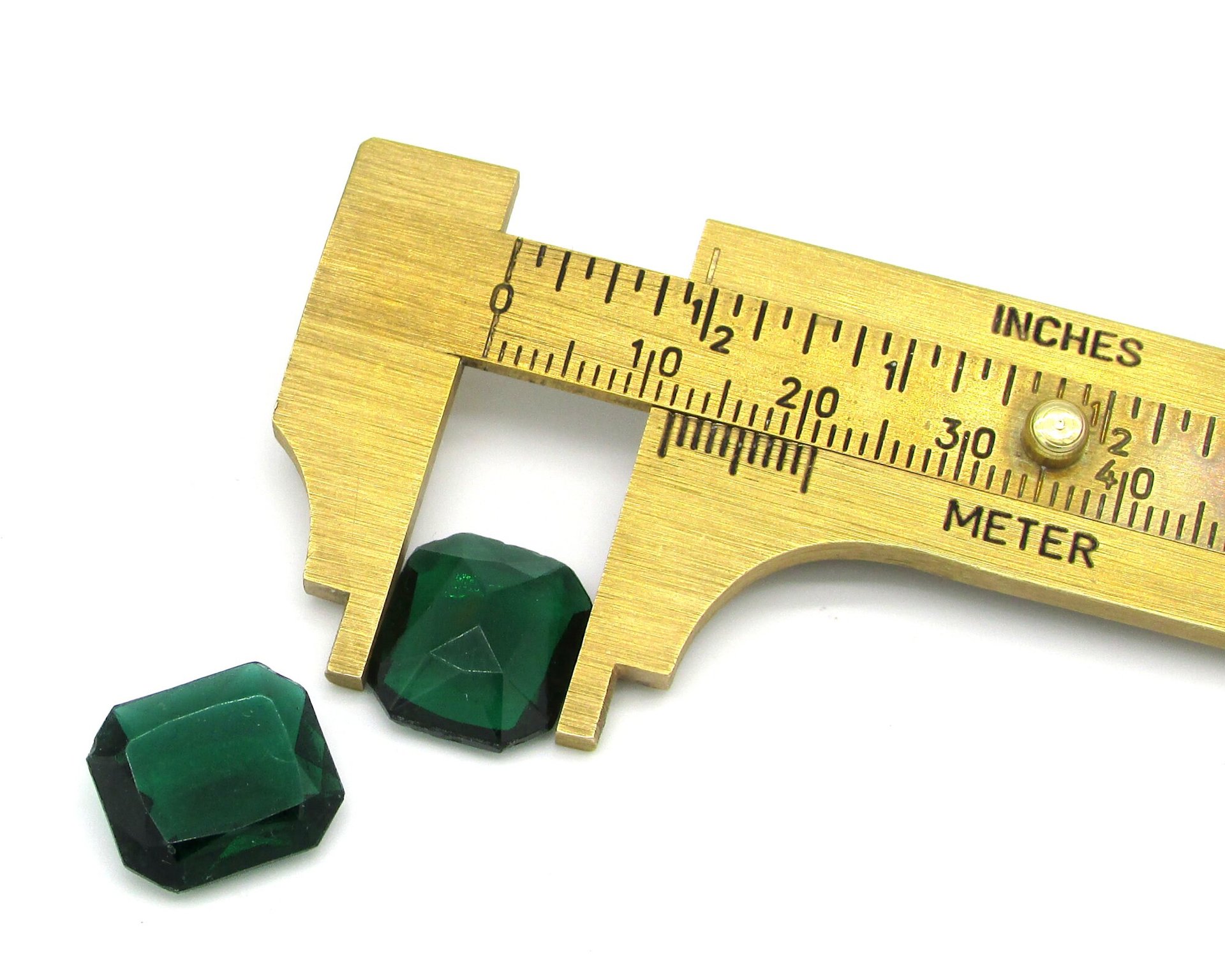 Vintage 14x12mm Octagon Baguette Rhinestones, Unfoiled Green Glass Point Back Gems