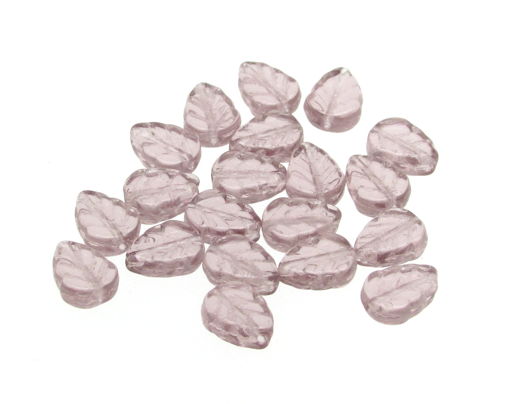 Flat Leaf Beads, Czech Pressed Glass 10x8mm Veined Birch