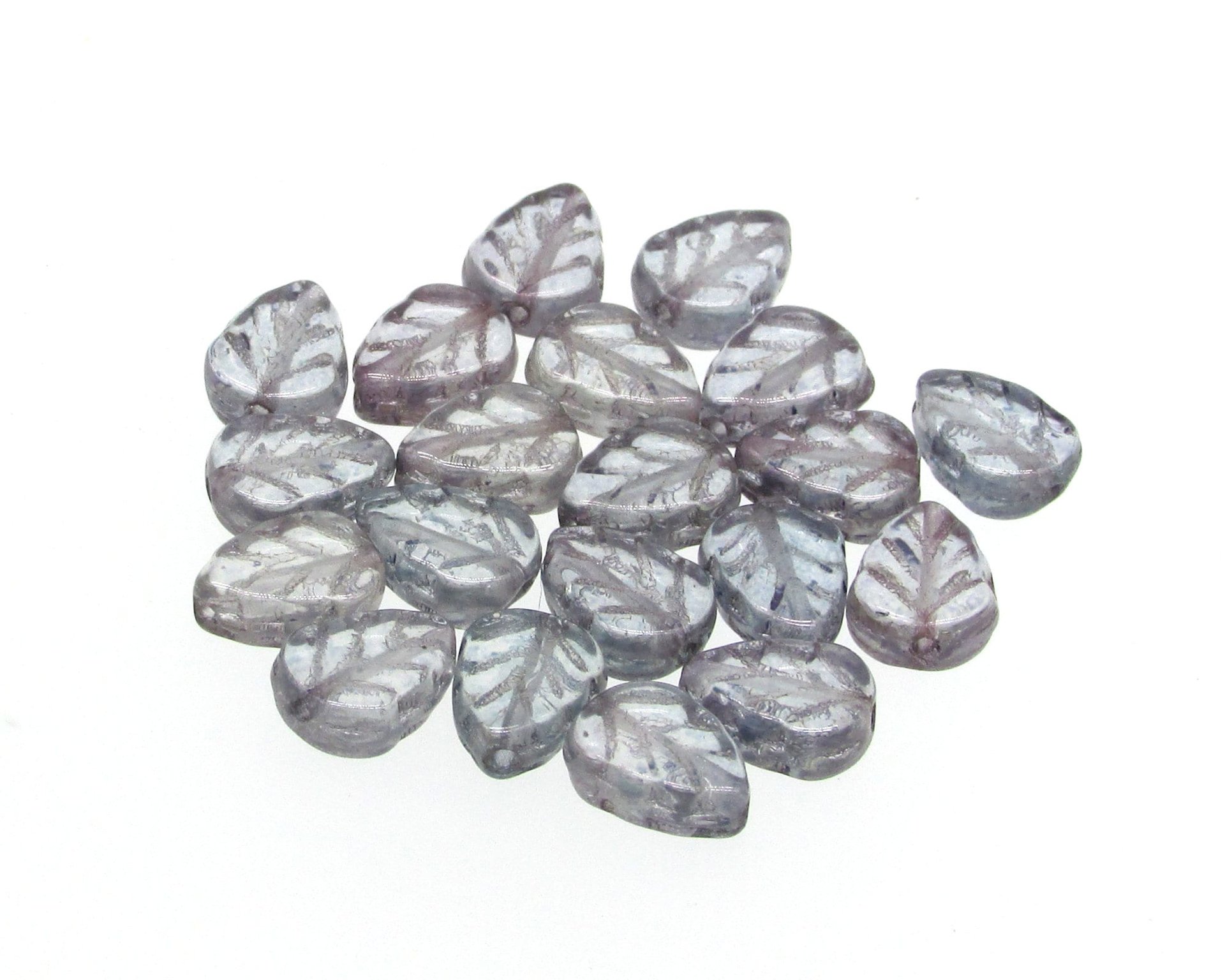 Flat Leaf Beads, Czech Pressed Glass 10x8mm Veined Birch