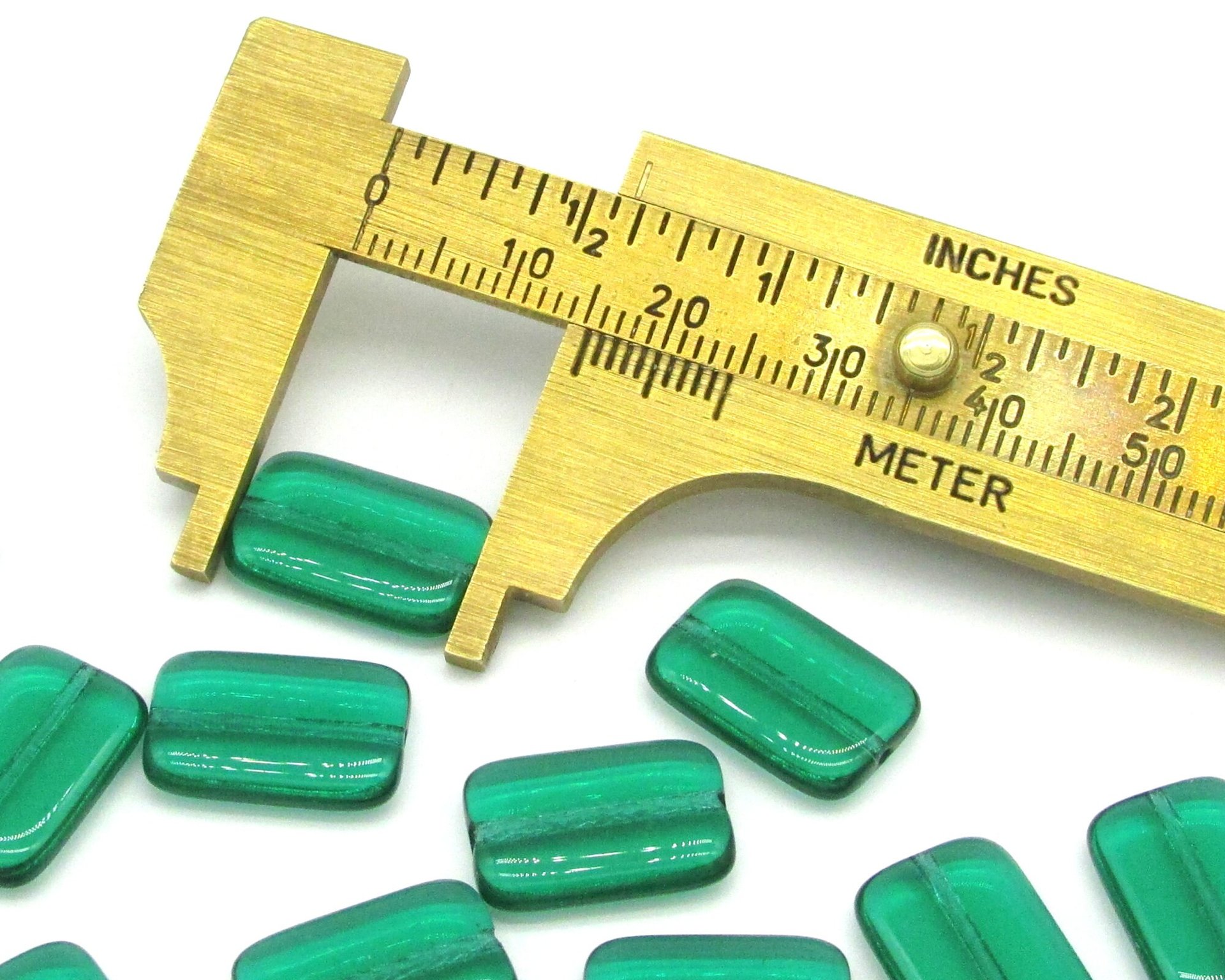 15.5mm Flat Rectangle Beads, 15.5x10mm Translucent Green Czech Pressed Glass