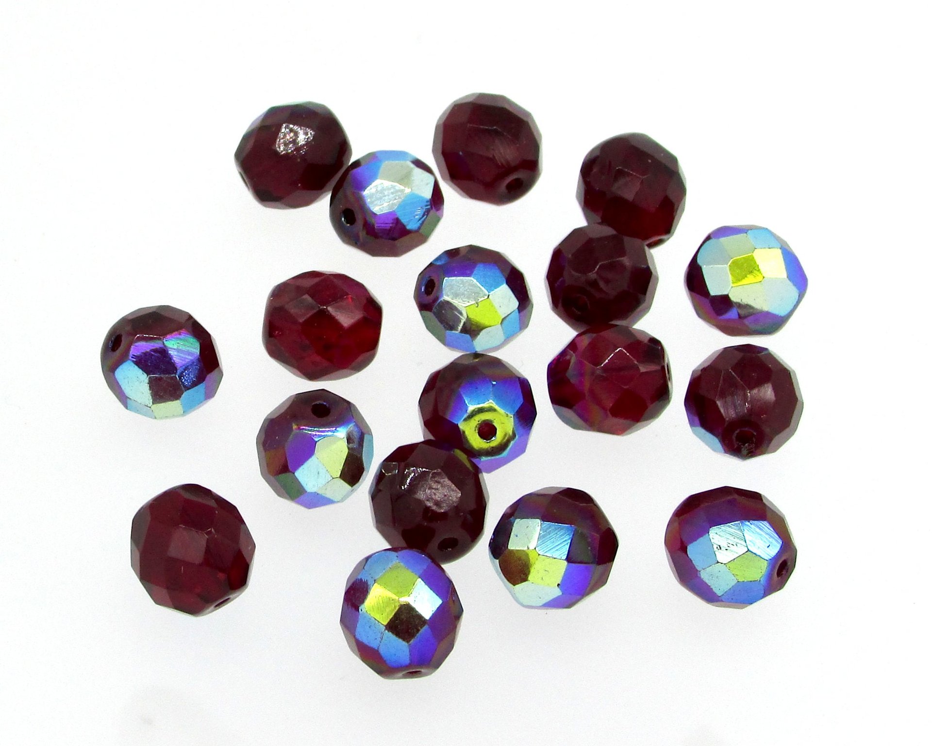 10mm Faceted Round Beads, Translucent Red Czech Fire Polished Glass Spacers, Bright Siam AB or Rich Garnet Shades