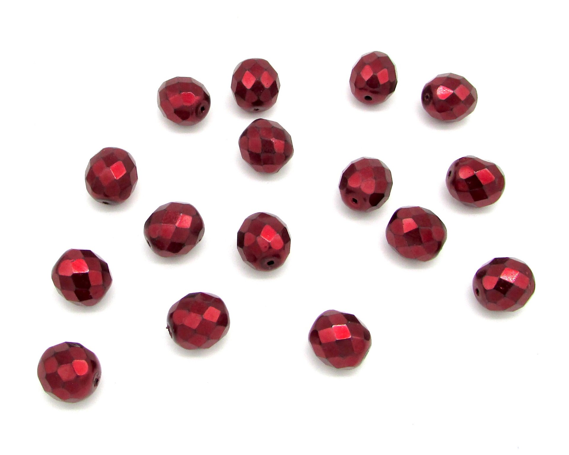 10mm Metallic Red Glass Beads, Czech Glass Faceted Rounds