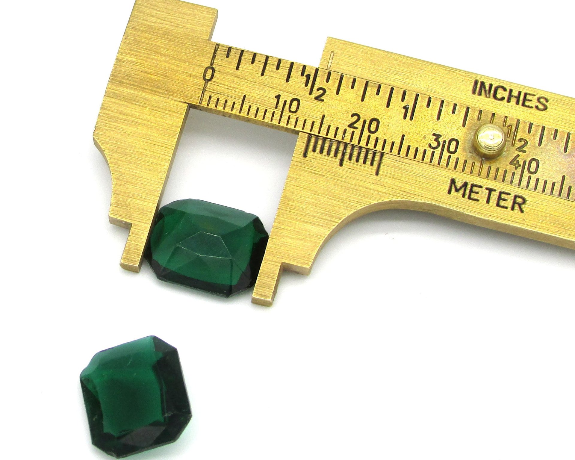 Vintage 14x12mm Octagon Baguette Rhinestones, Unfoiled Green Glass Point Back Gems