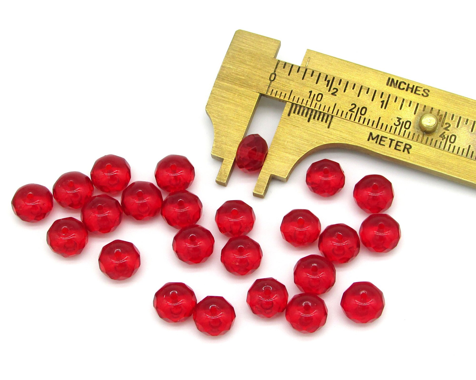 6x8.5mm Faceted Glass Rondelles, Translucent Siam Red