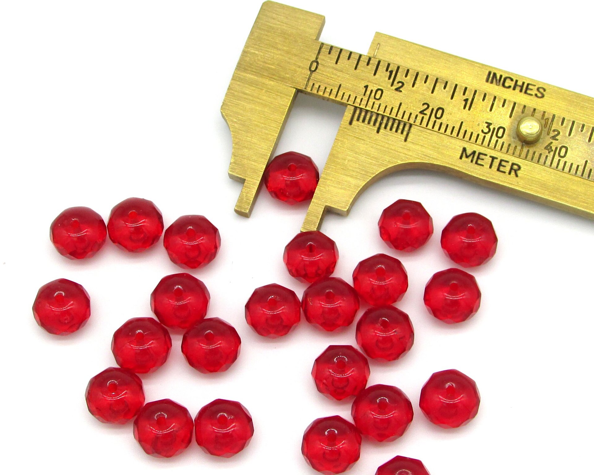 6x8.5mm Faceted Glass Rondelles, Translucent Siam Red