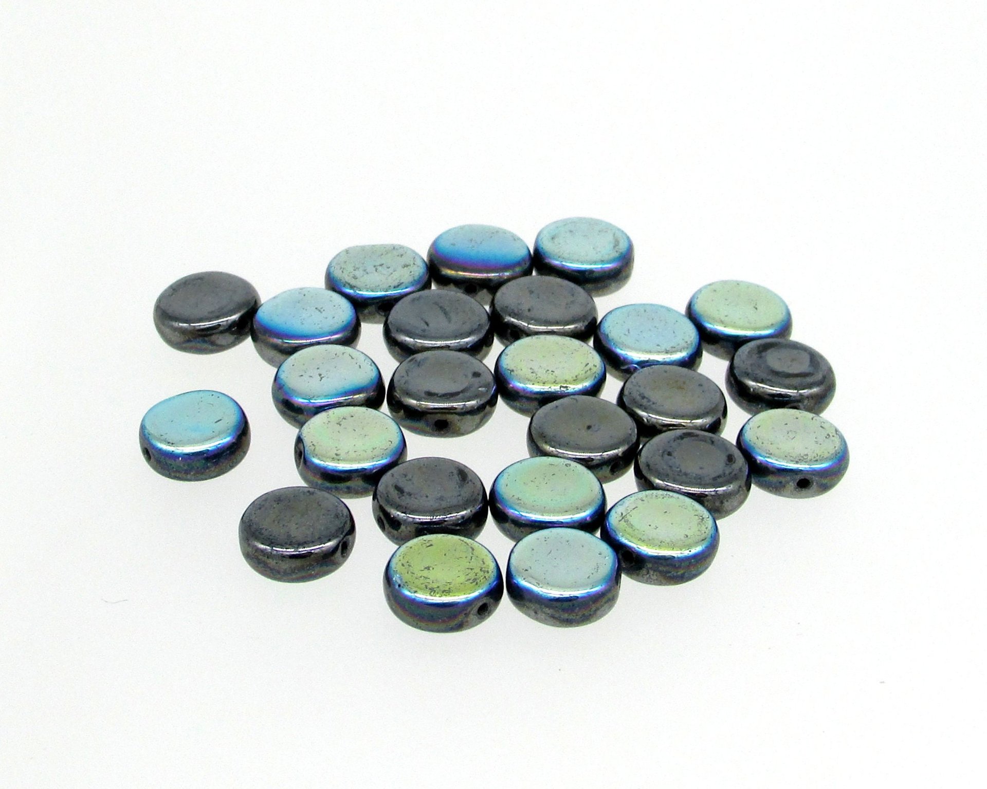 8mm Hematite AB Czech Glass Tablet Beads