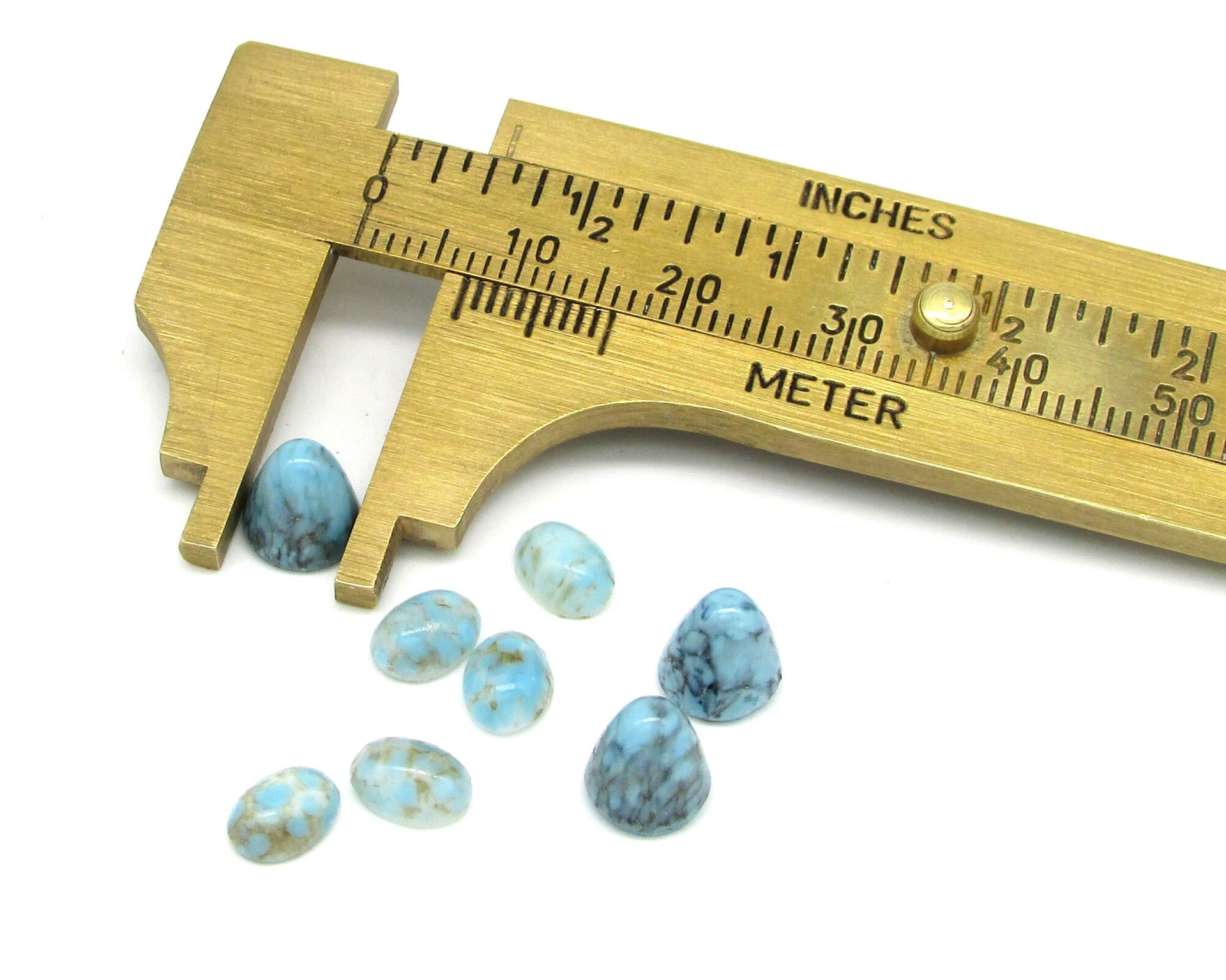 7mm Cabochon Mixed Lot, Vintage Turquoise Matrix Glass Stones