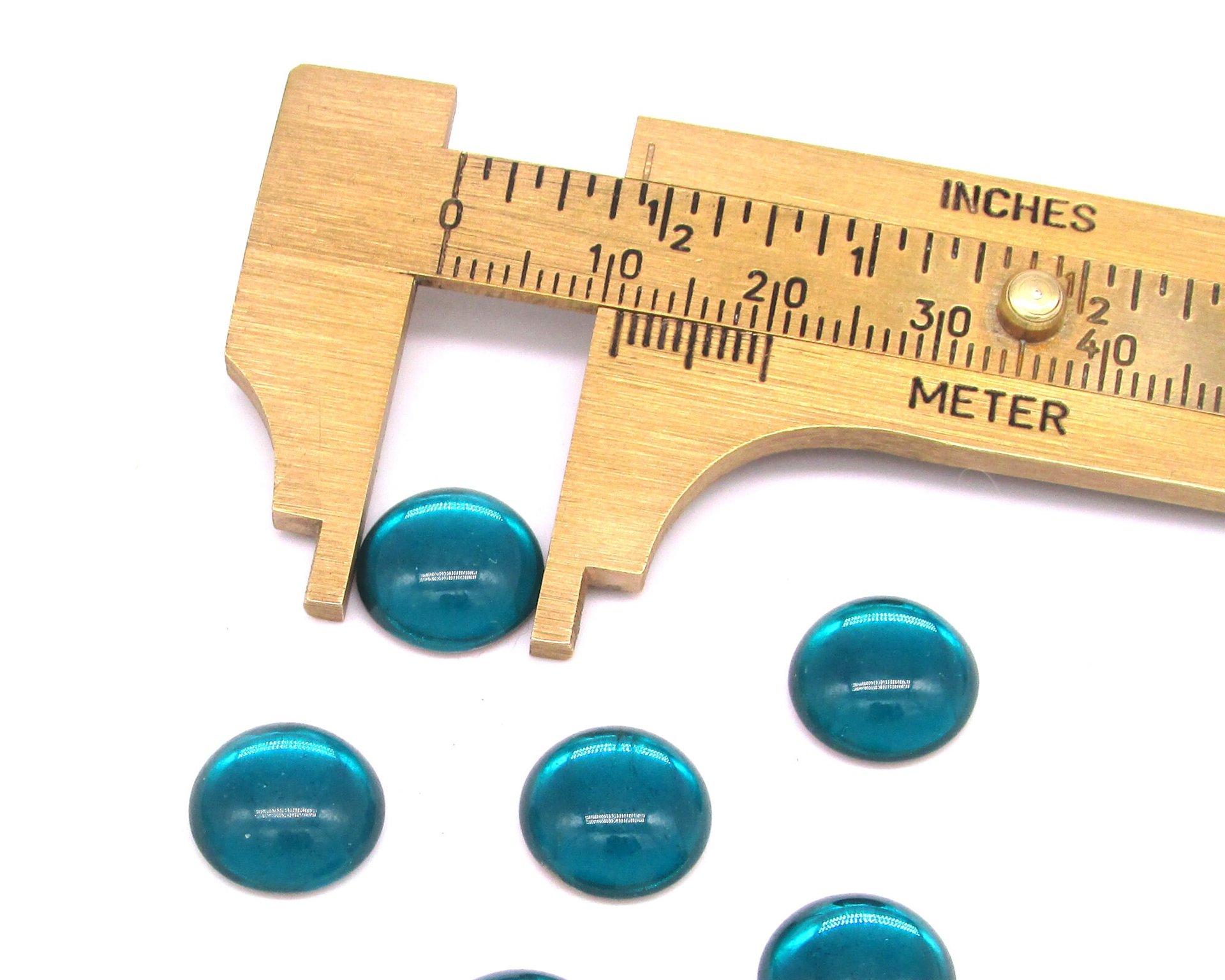 11mm Round Foiled Aqua Glass Cabochons