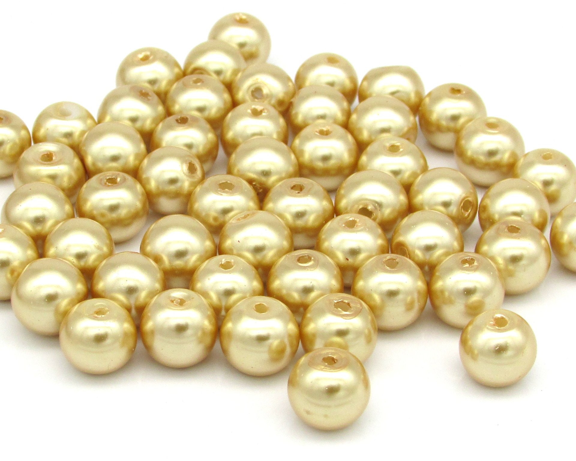 8mm Opaque Gold Rounds, Metallic Lustre Faux Pearl Coated Glass Spacers (50)