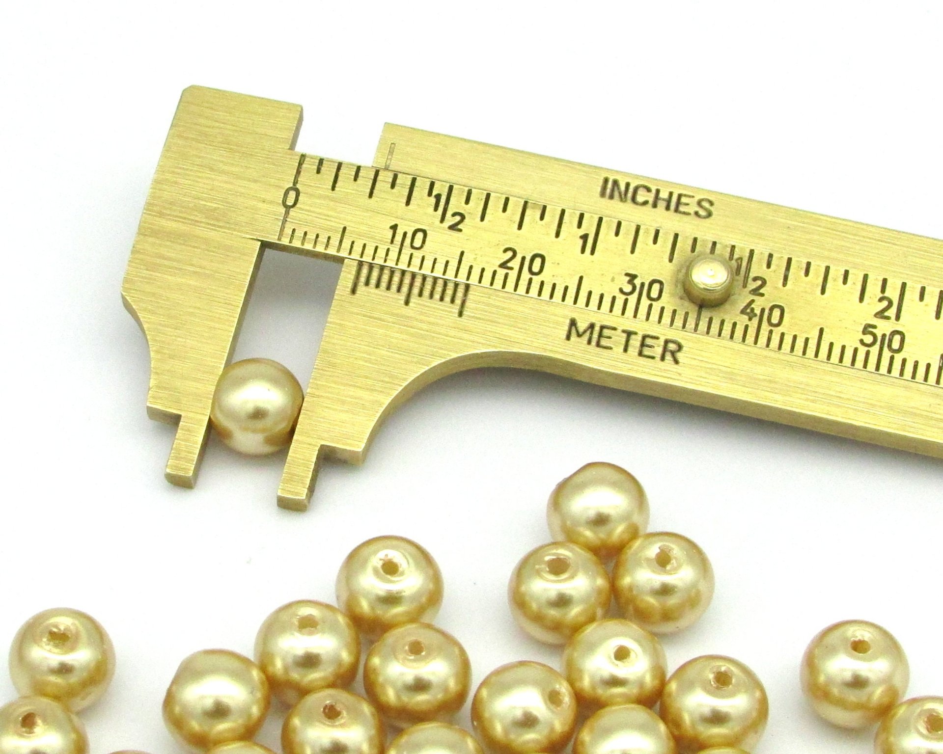 8mm Opaque Gold Rounds, Metallic Lustre Faux Pearl Coated Glass Spacers (50)