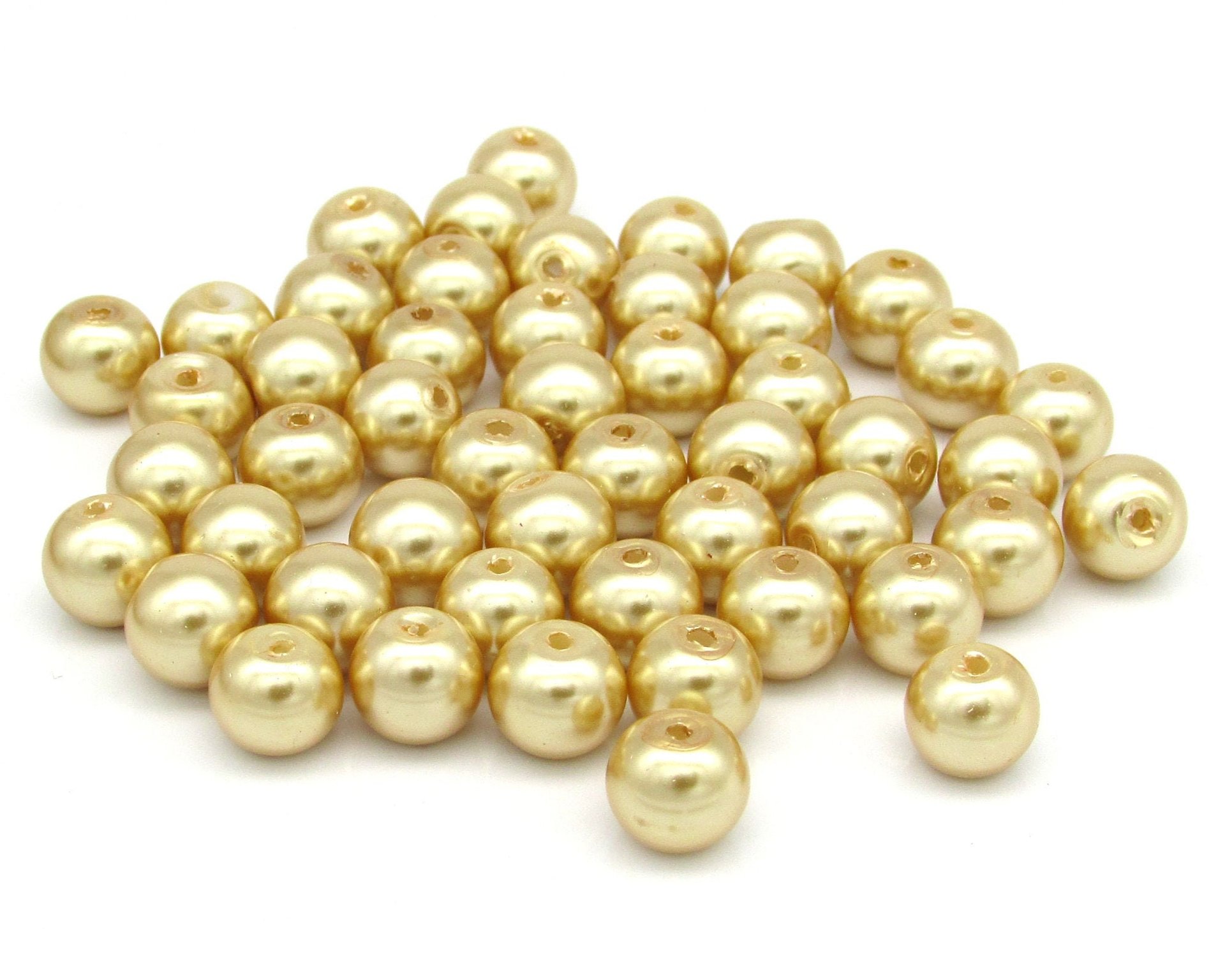 8mm Opaque Gold Rounds, Metallic Lustre Faux Pearl Coated Glass Spacers (50)
