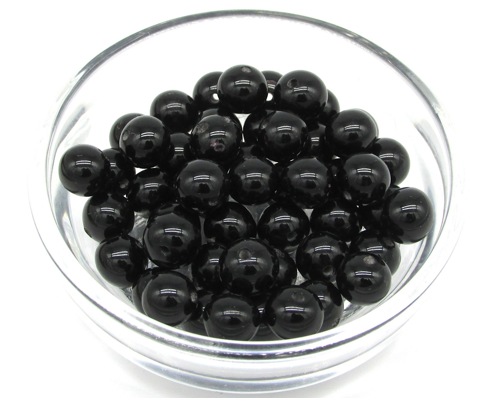 8mm Round Black Glass Beads, Glossy Opaque Jet Spacers (50)