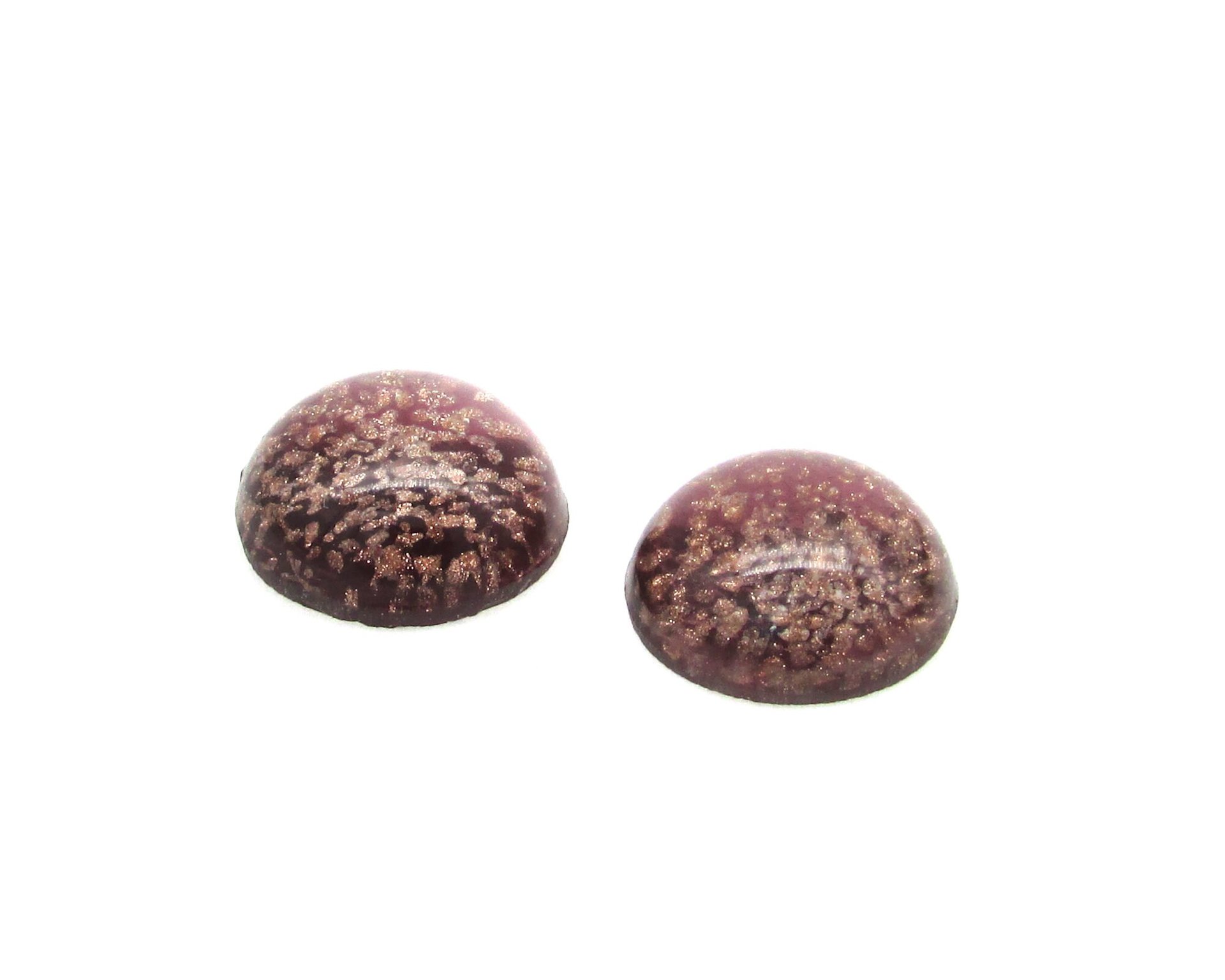 15mm Round Cabochons, Purple and Gold Lampwork Stones