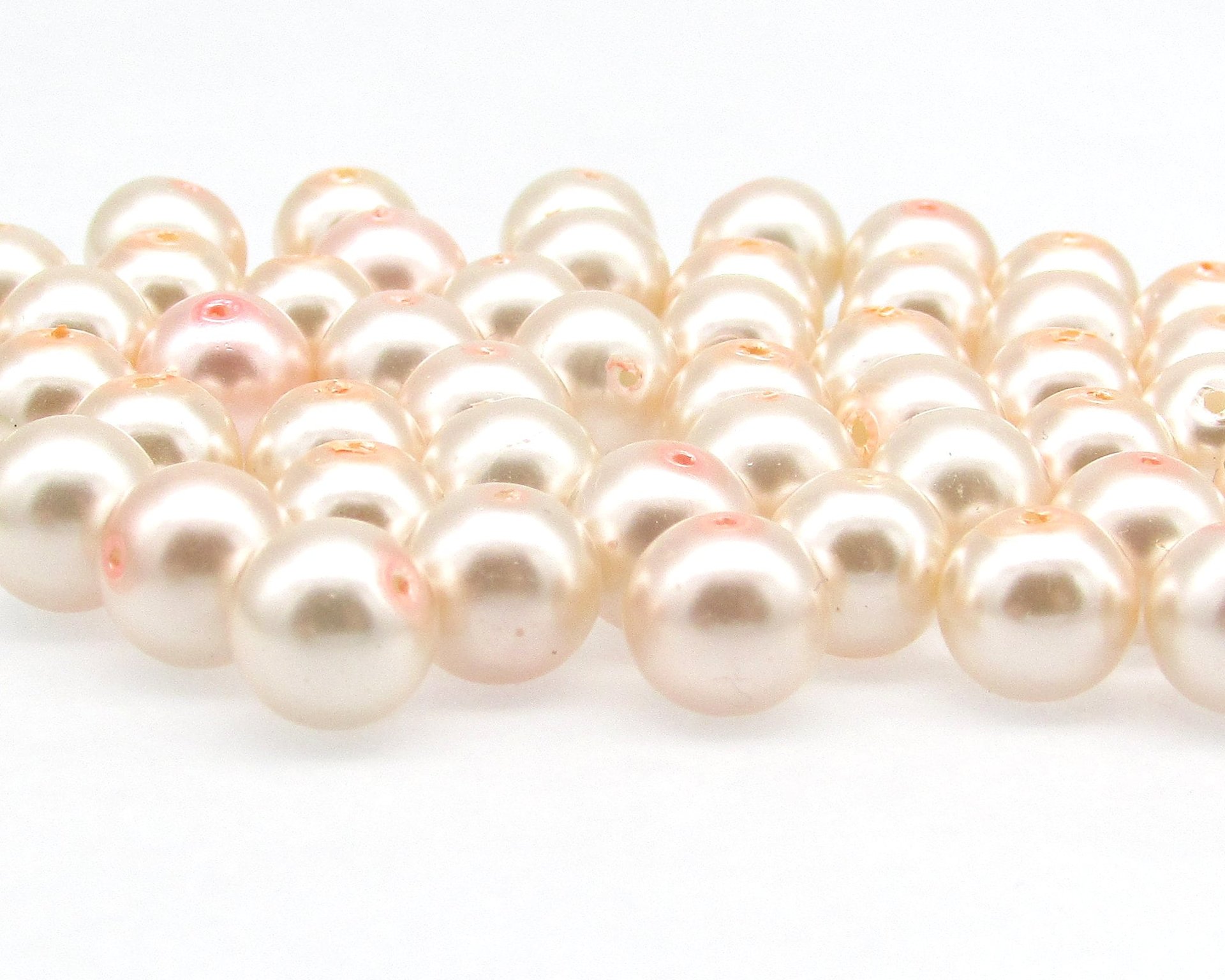 8mm Round Light Pink Glass Pearls, Opaque Pastel Lustre Beads (50)