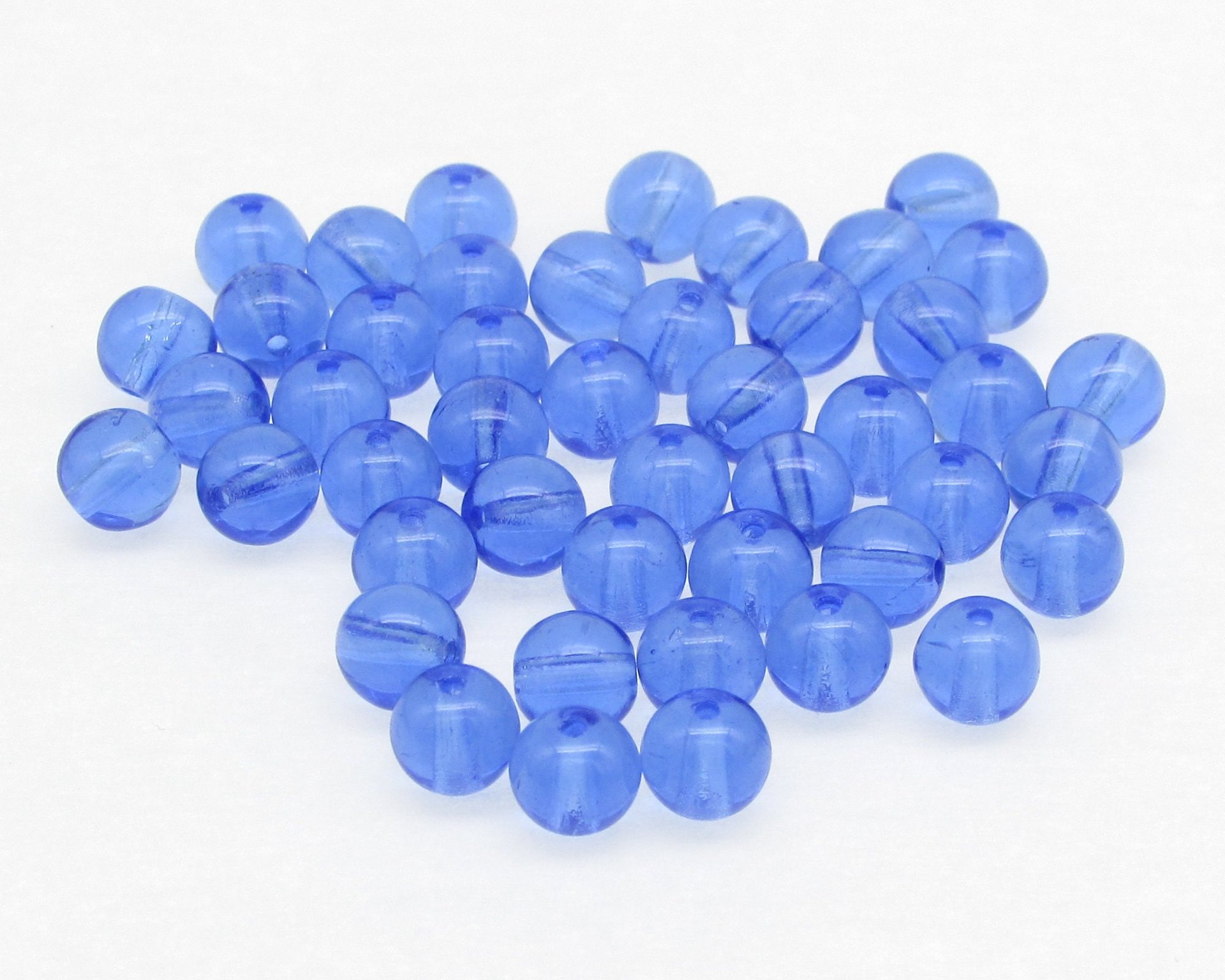 6mm Smooth Round Beads, Blue Czech Pressed Glass Spacers