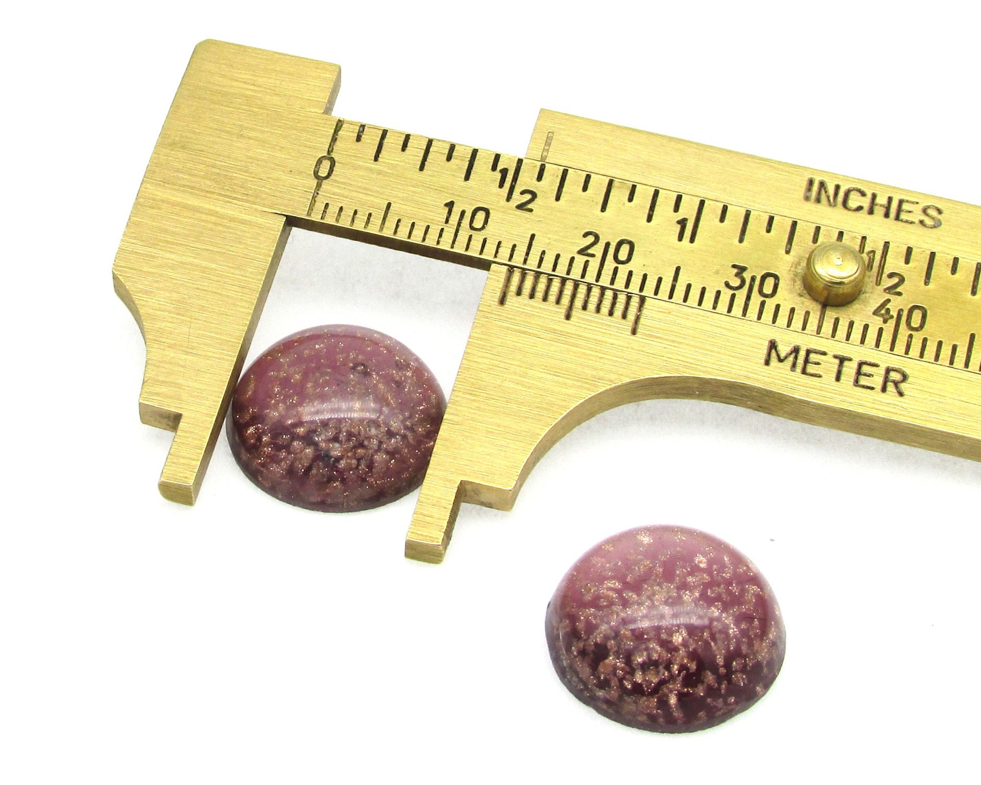 15mm Round Cabochons, Purple and Gold Lampwork Stones