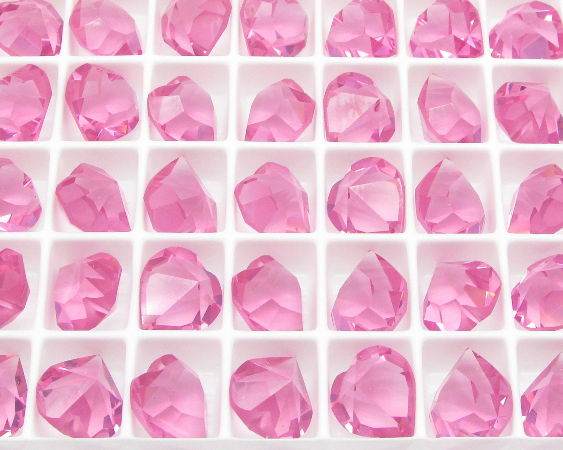 11mm Rhinestone Hearts, Rose Pink Faceted Point Back Unfoiled Crystal Gems