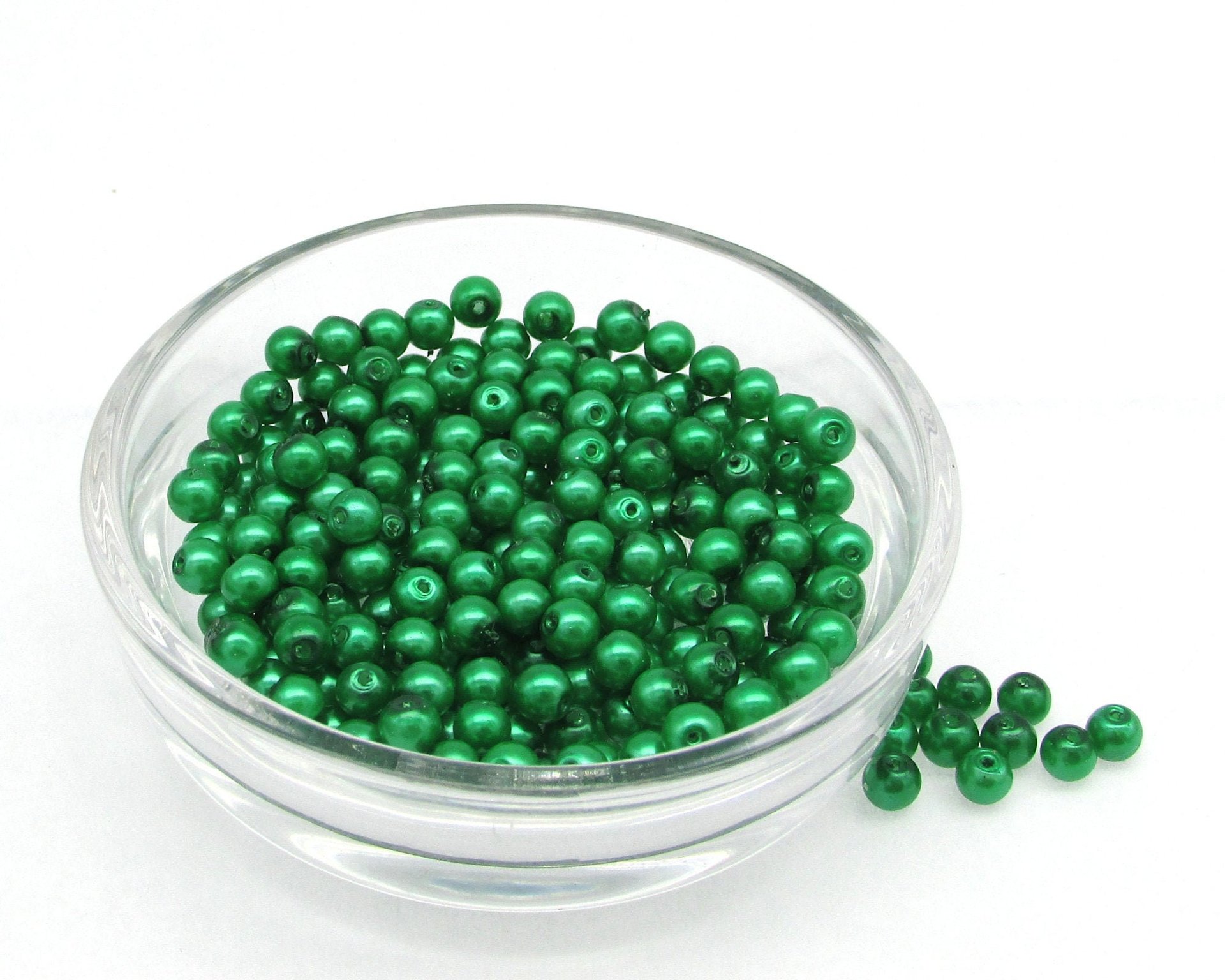 4mm Opaque Green Glass Pearls 20g