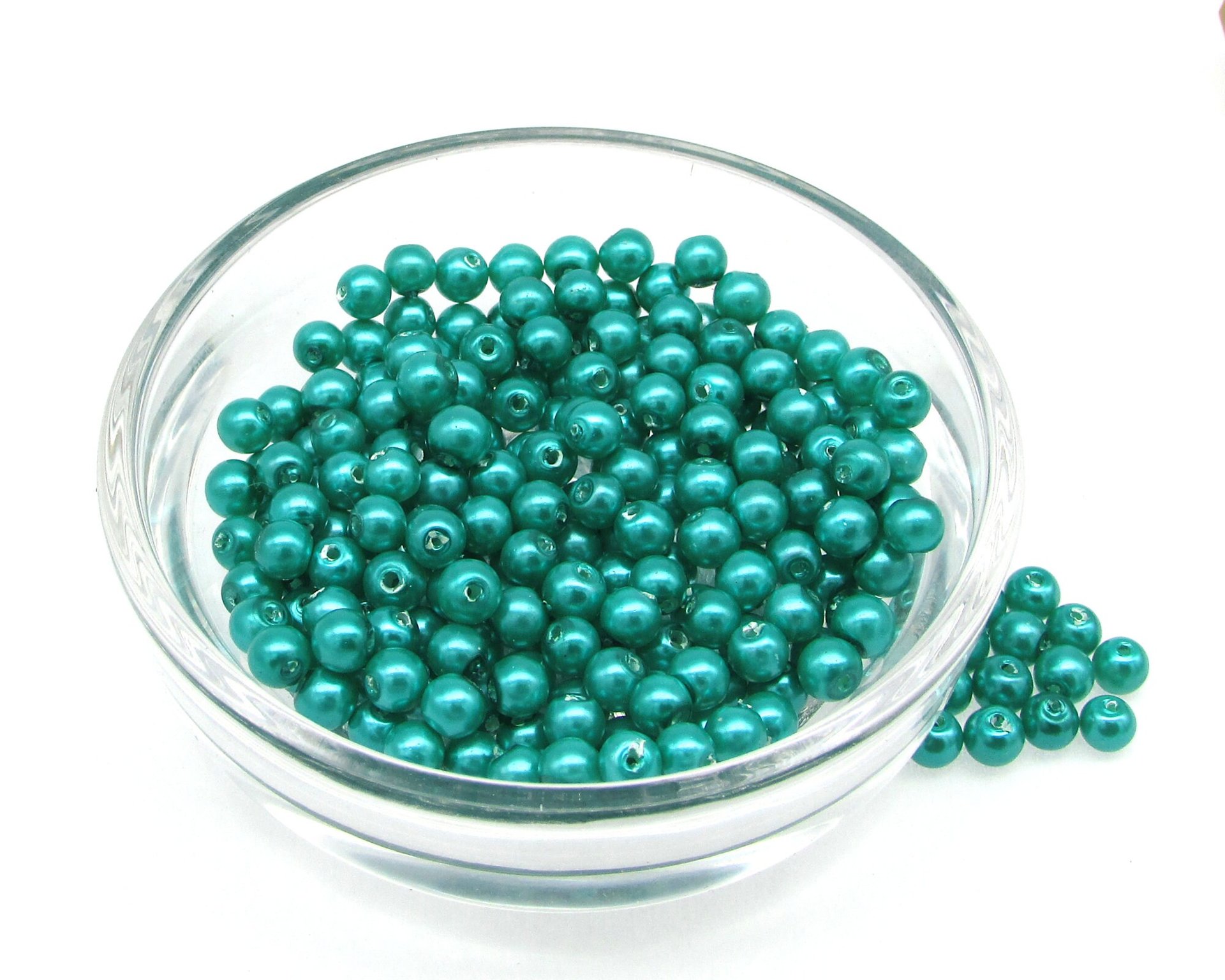 4mm Round Glass Pearls, Opaque Teal Lustre Beads (20g)