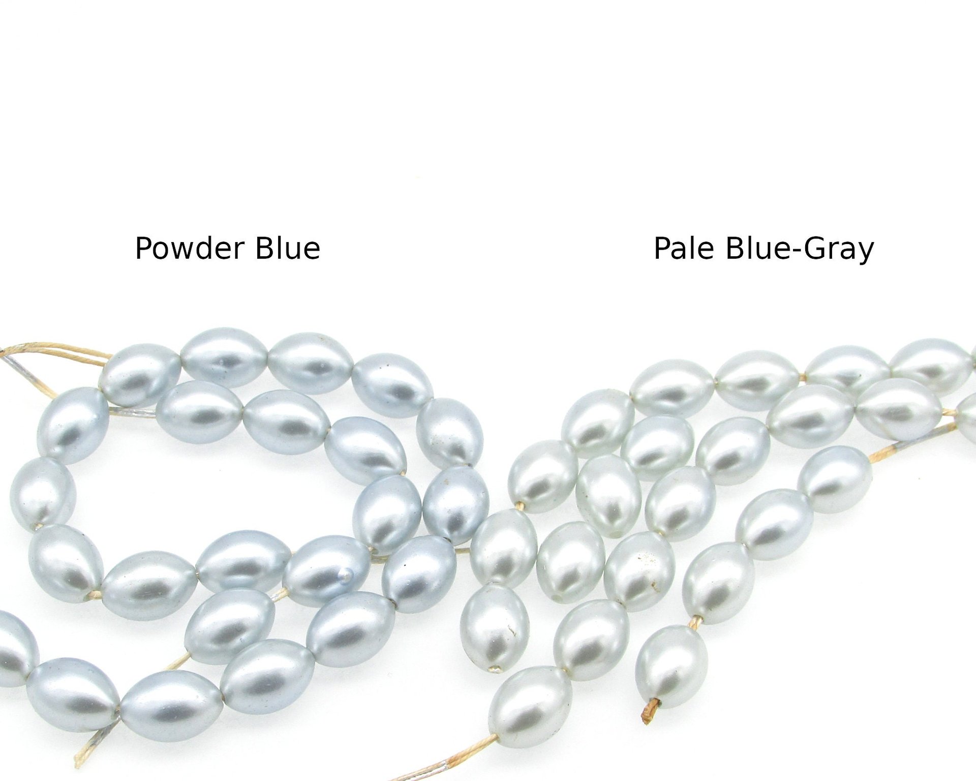 11.5x8mm Oval Rice Beads, Opaque Light Blue Vintage Faux Pearls