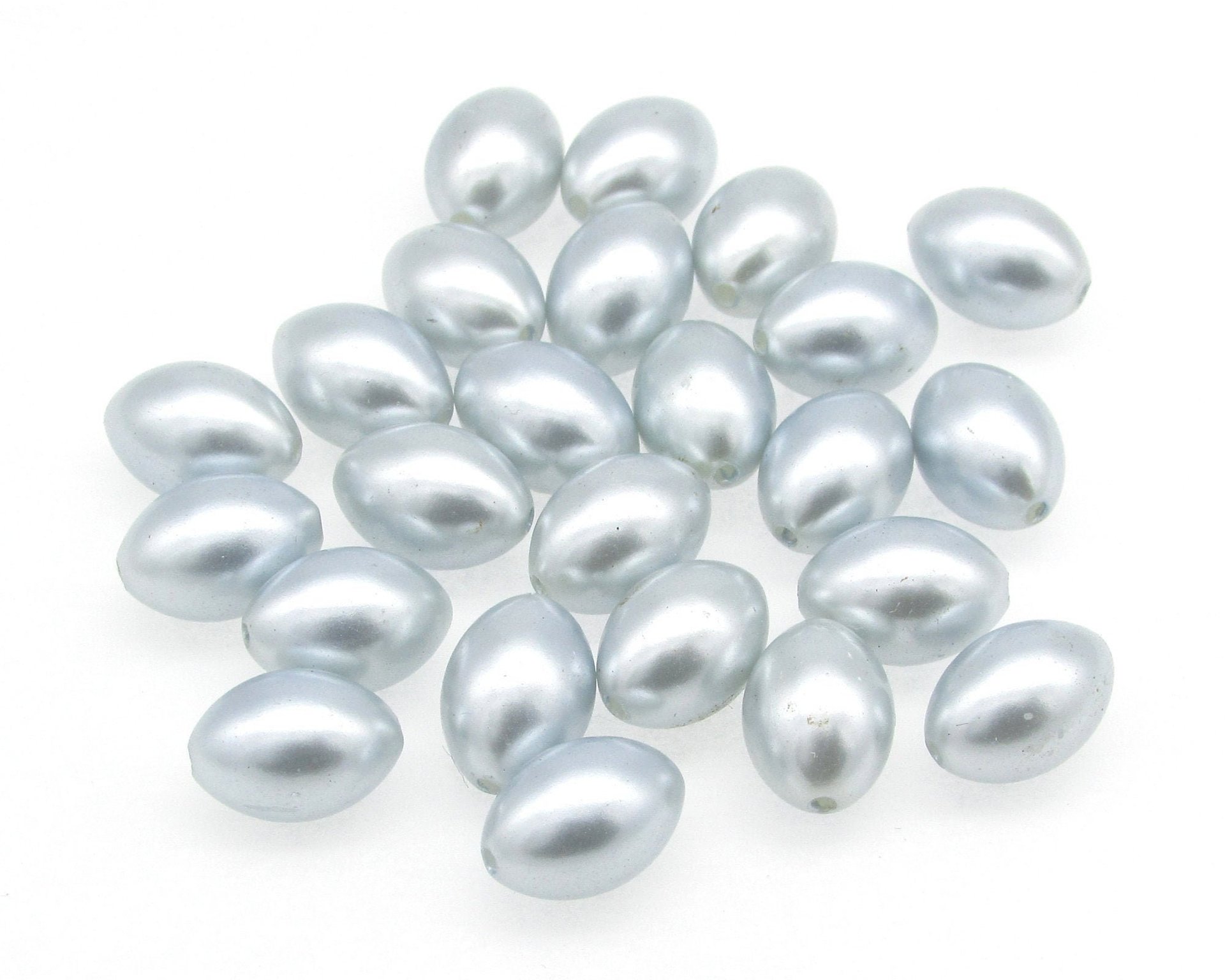 11.5x8mm Oval Rice Beads, Opaque Light Blue Vintage Faux Pearls