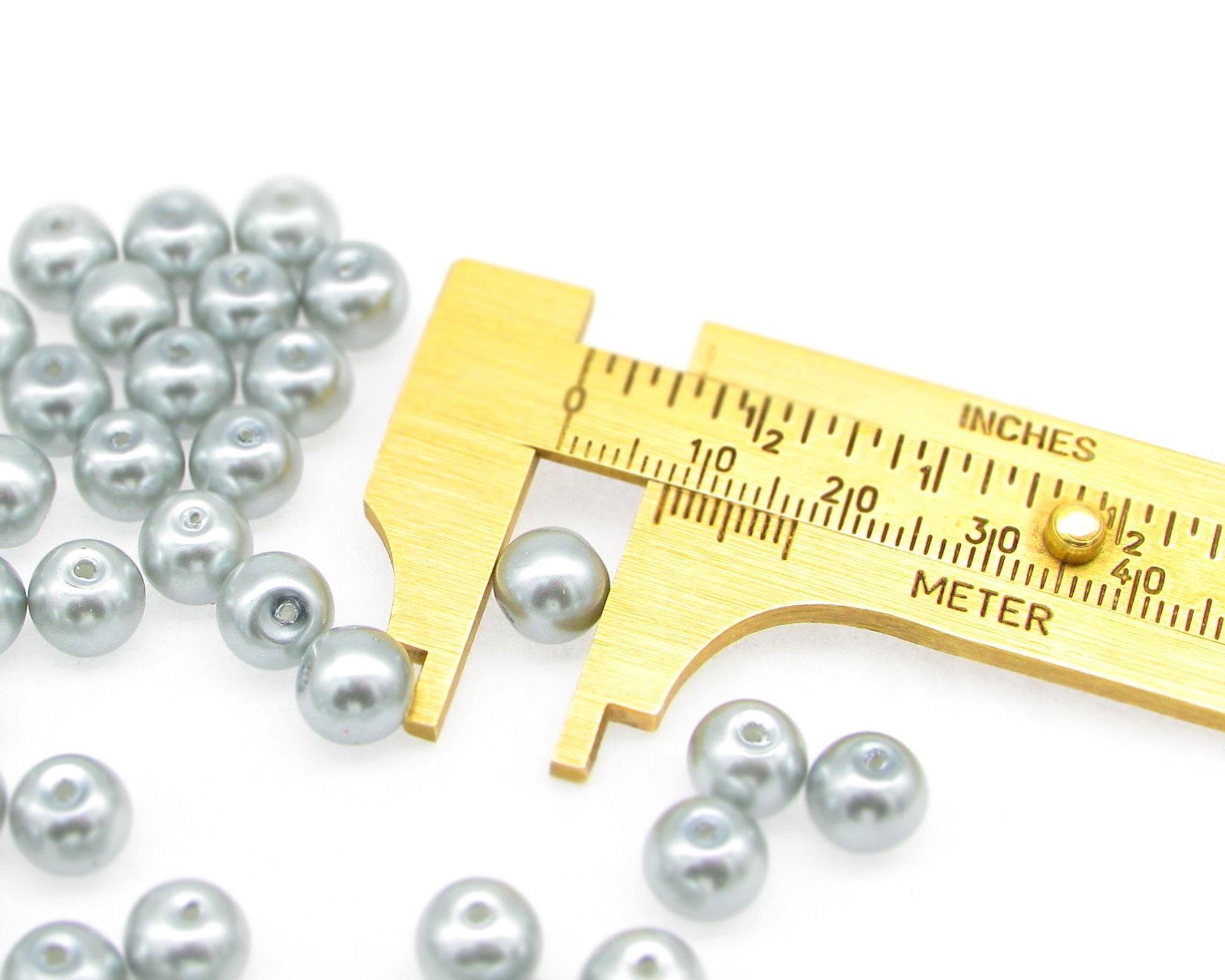 8mm Round Glass Pearls, Opaque Silver Gray Lustre Beads