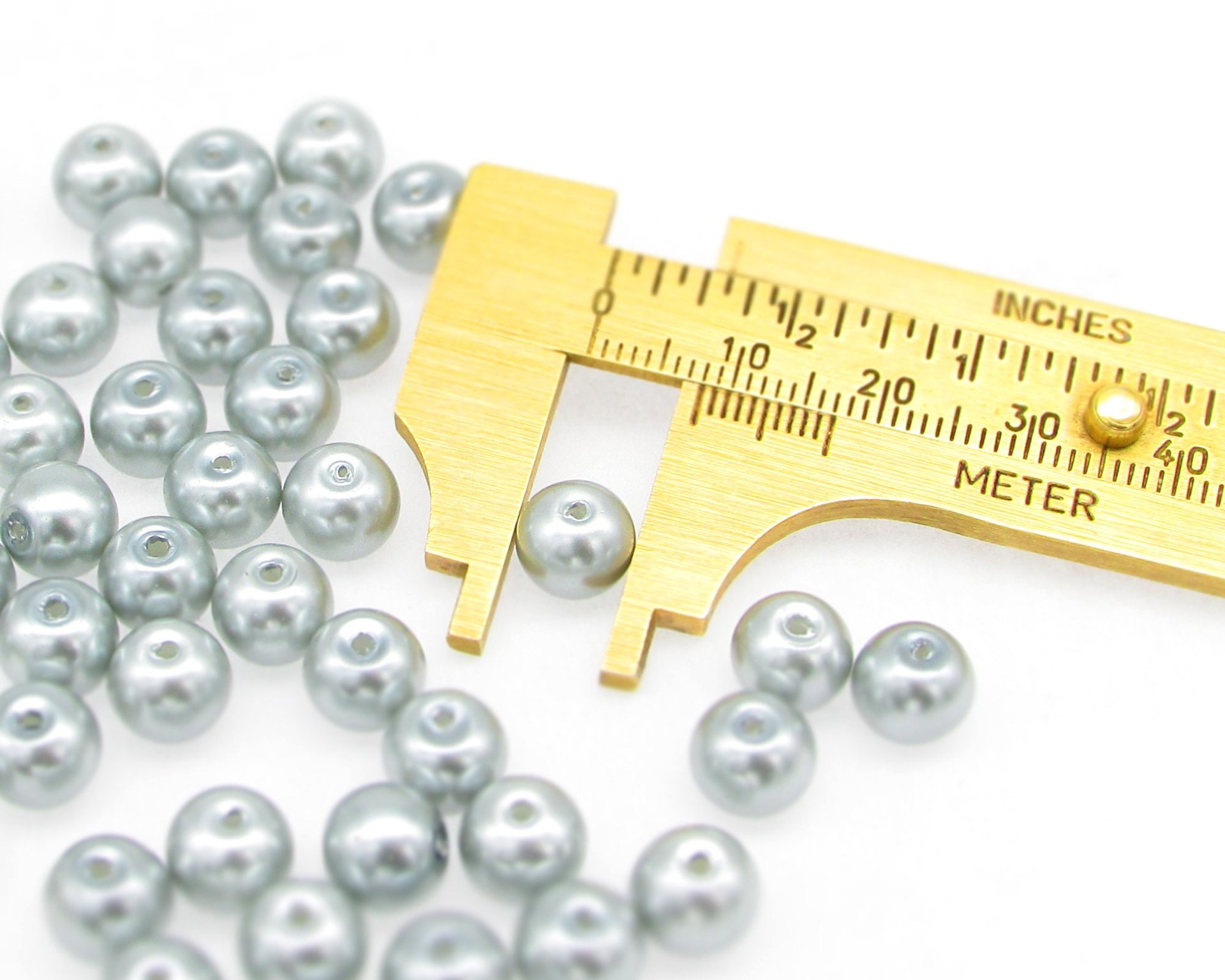 8mm Round Glass Pearls, Opaque Silver Gray Lustre Beads