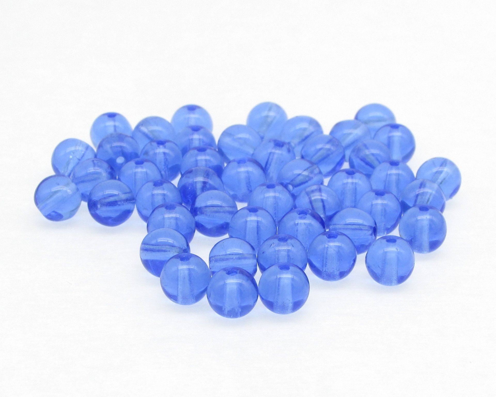 6mm Smooth Round Beads, Blue Czech Pressed Glass Spacers