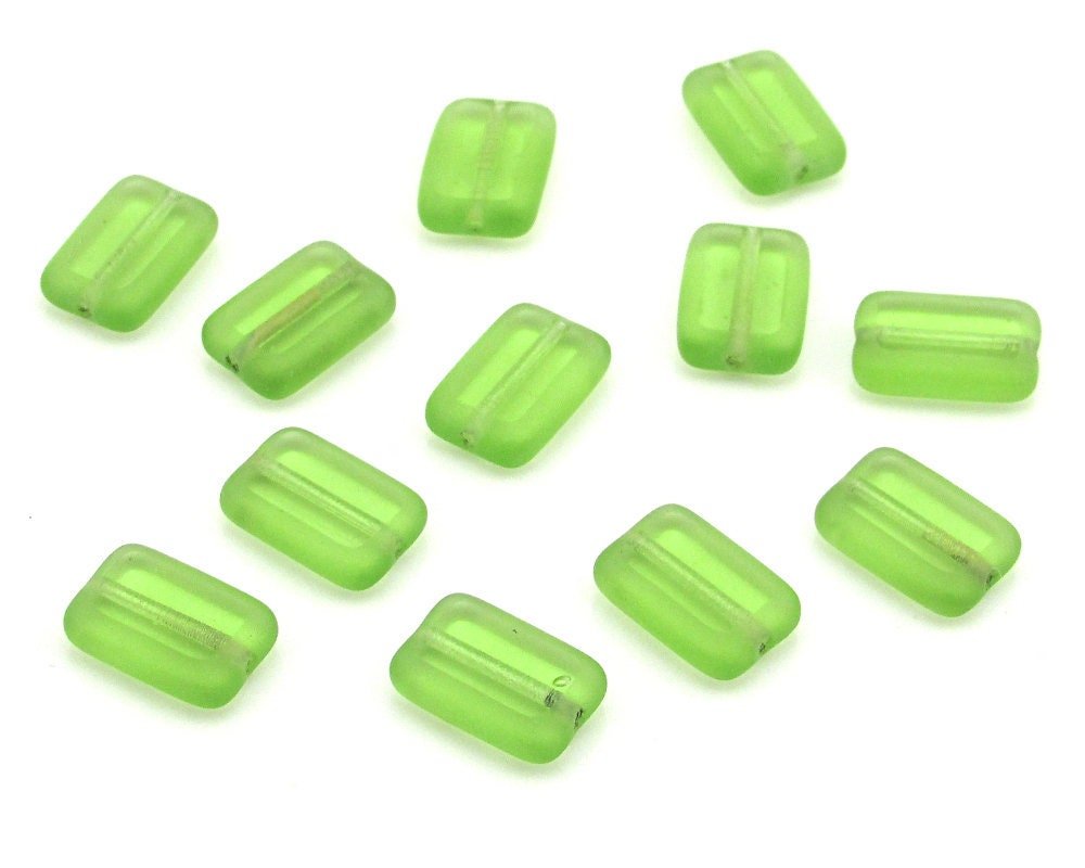 12x8mm Green Window Beads, Flat Rectangles