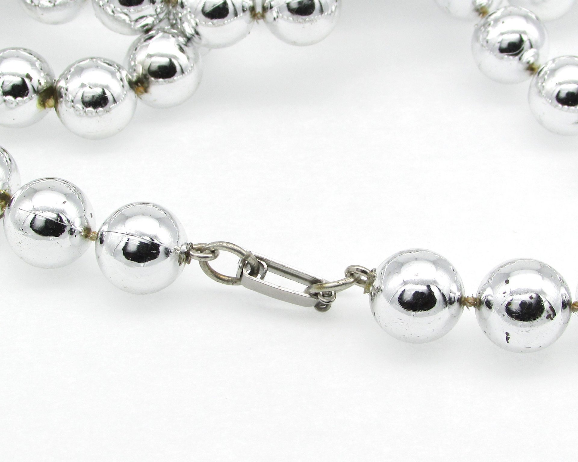 Vintage 12mm Silver Plastic Beads on 90.5” Molded Strand with Clasp