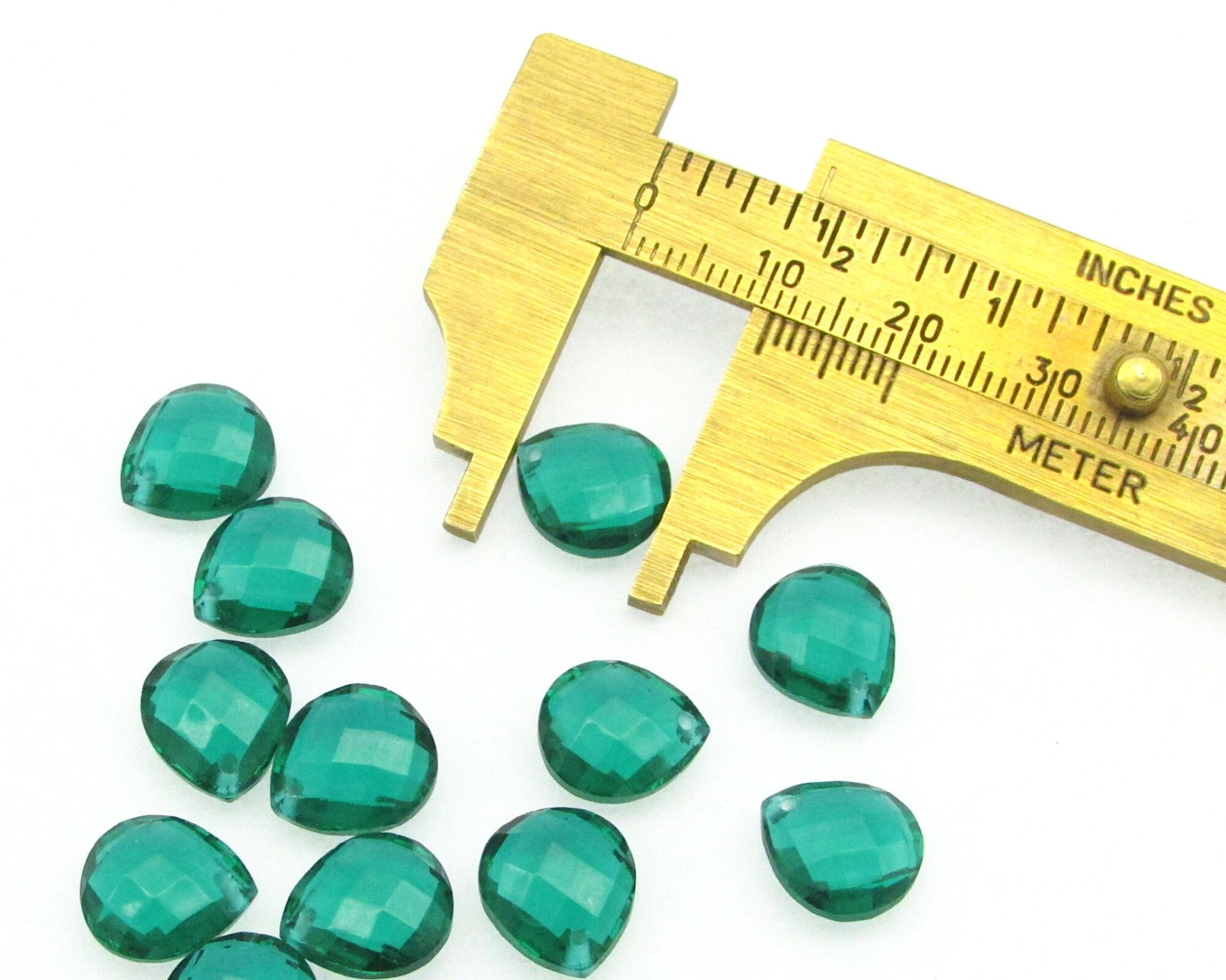 11x10mm Flat Teardrop Beads, Translucent Green Faceted Briolettes