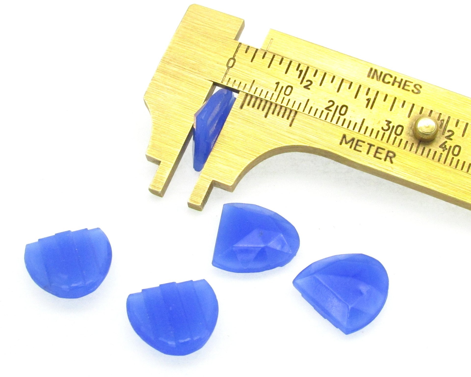 Vintage 14x13mm Shield Rhinestones, Opaque Blue Unfoiled Glass Gems (5)