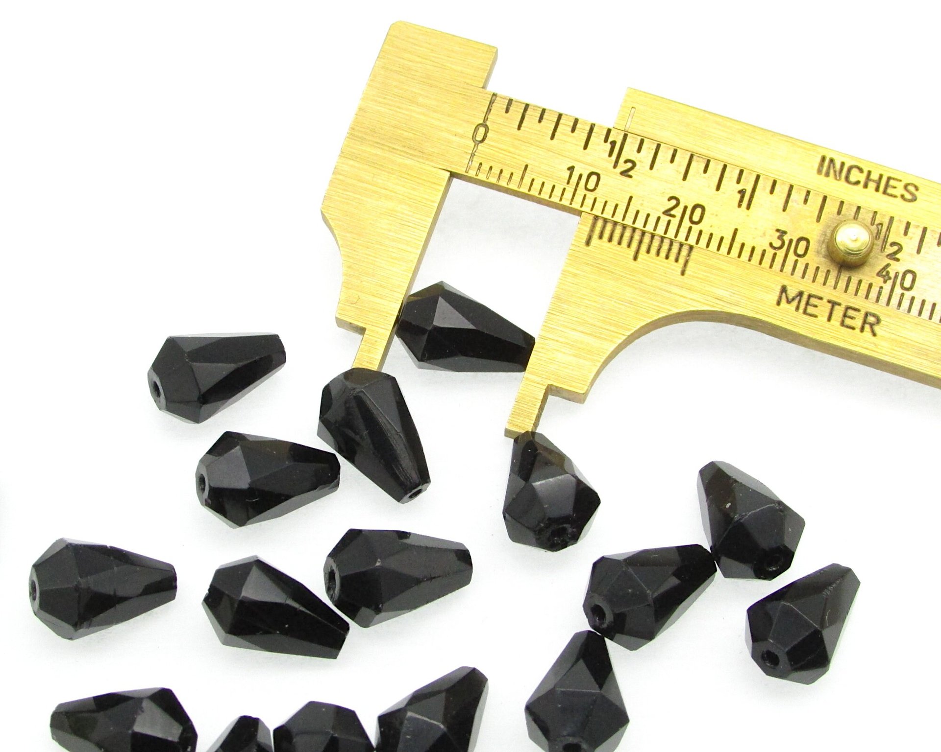 Jet Faceted Teardrop Fire Polished Glass Beads